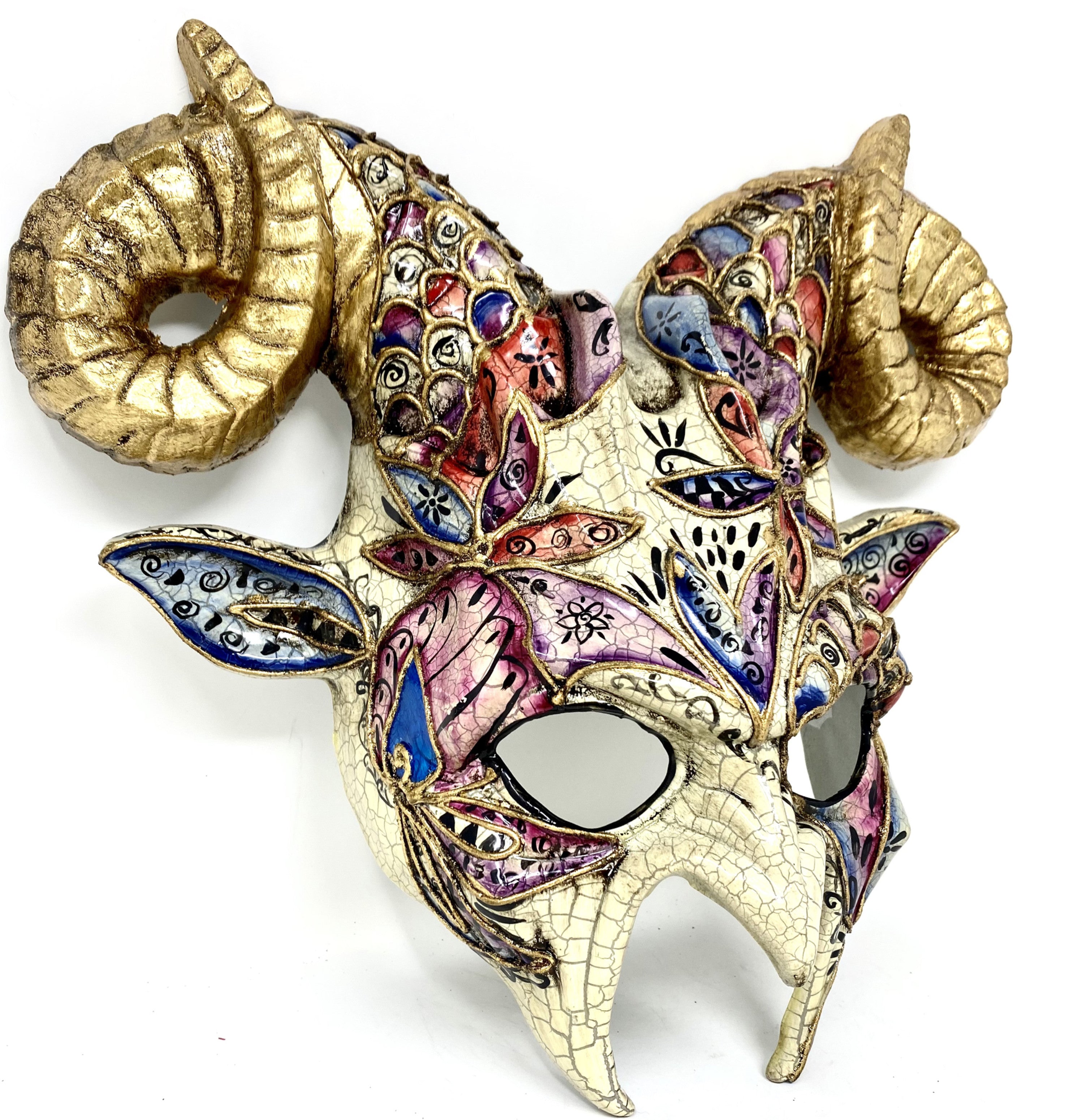 Gold Krampus Ram Horn Goat Masquerade Devil Party Mask Demon Costume For Halloween
