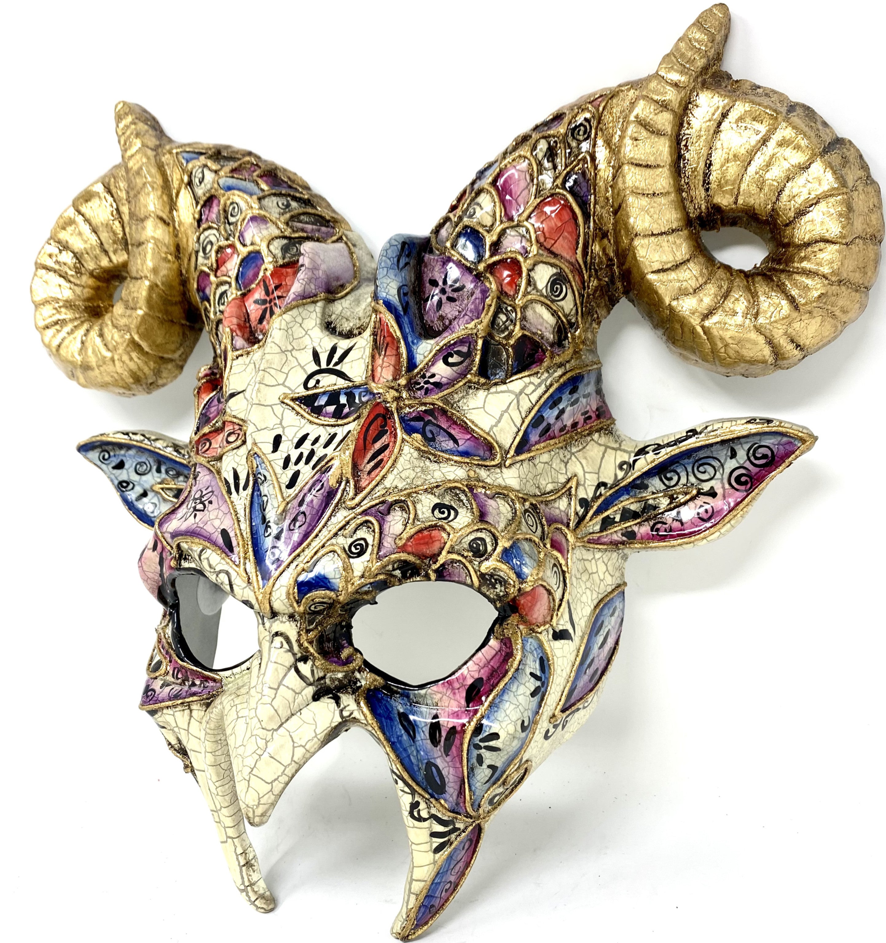 Gold Krampus Ram Horn Goat Masquerade Devil Party Mask Demon Costume For Halloween
