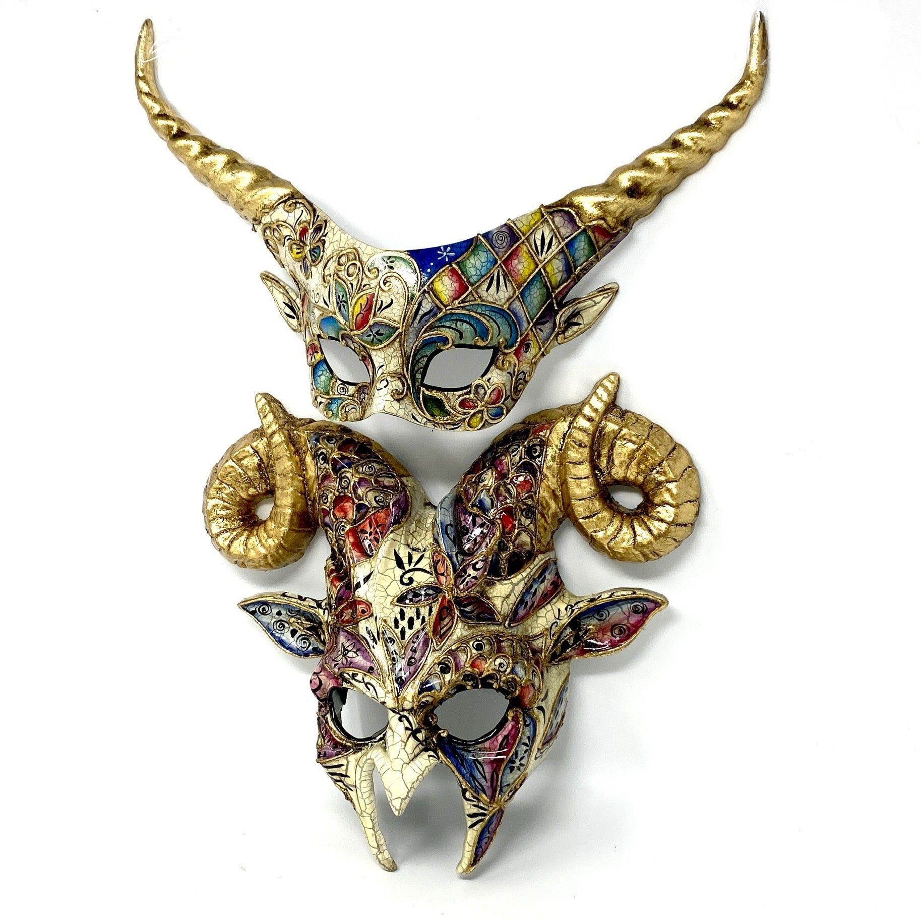 Classic Gold Devil Demon Goat Horn Couple Masquerade Party Masks For Halloween