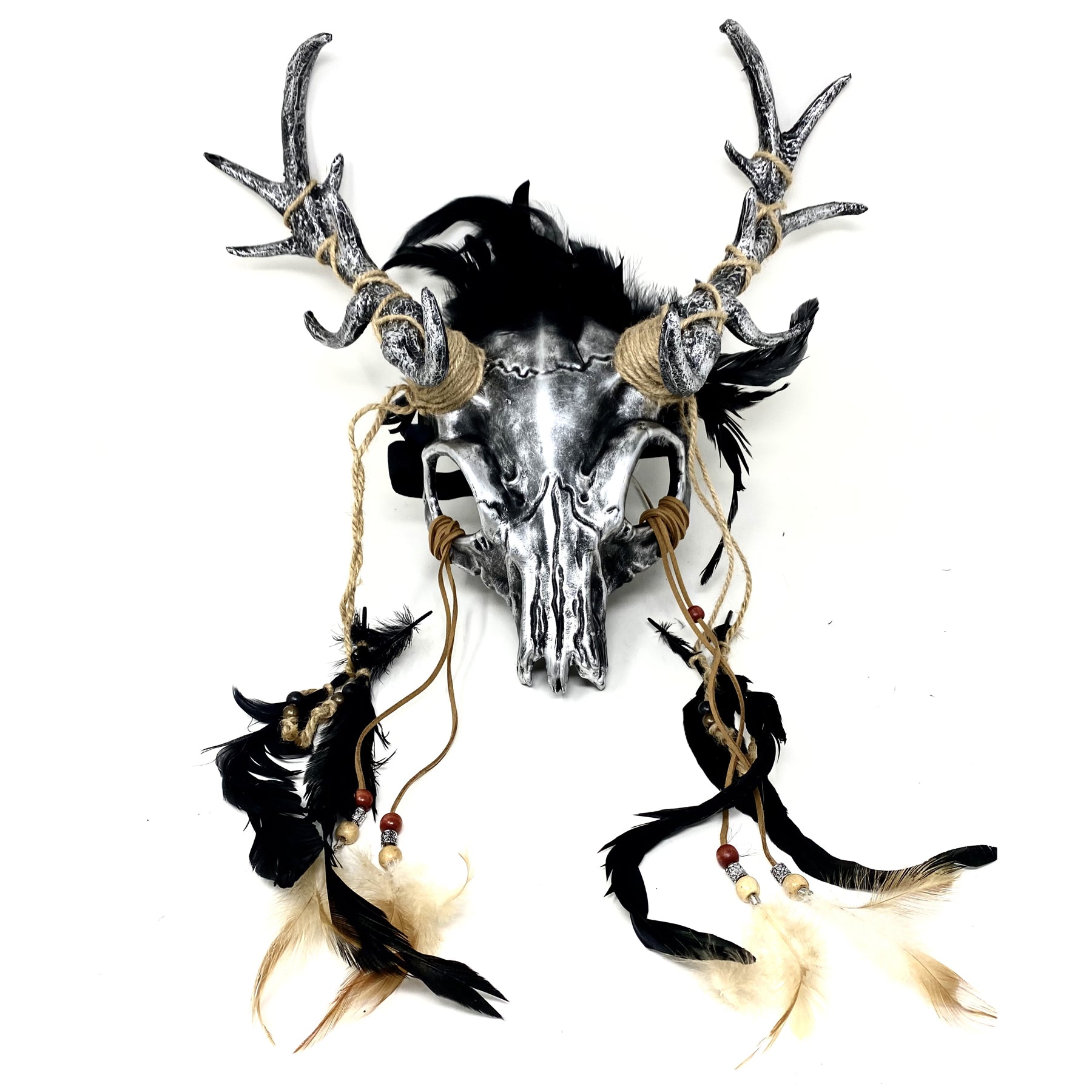 Silver Krampus Ram Goat Demon with Horns Devil Halloween Masquerade Mask, Demonic Metallic Finish Mask