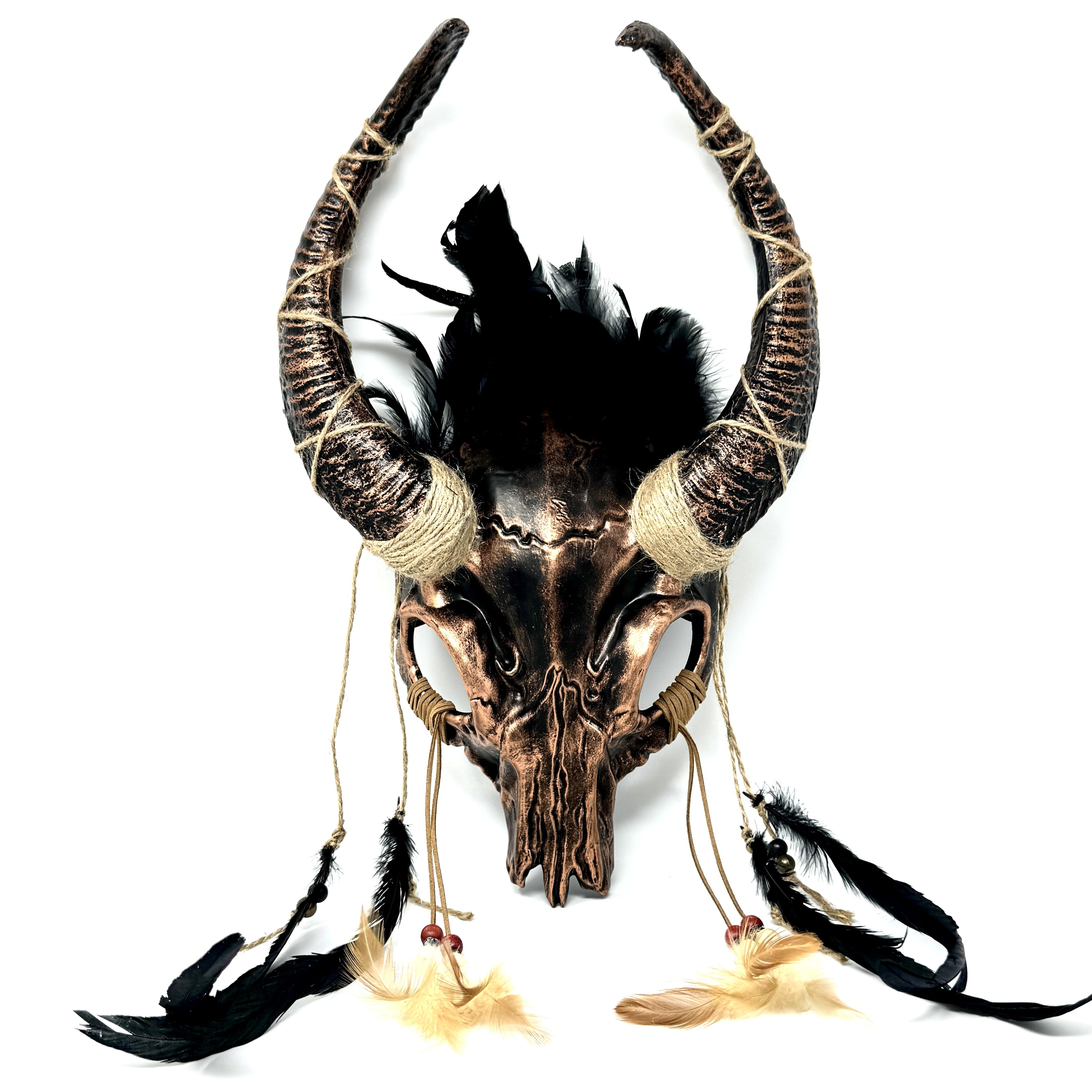 Bronze Krampus Ram Goat Horns Devil Halloween Masquerade Party Mask