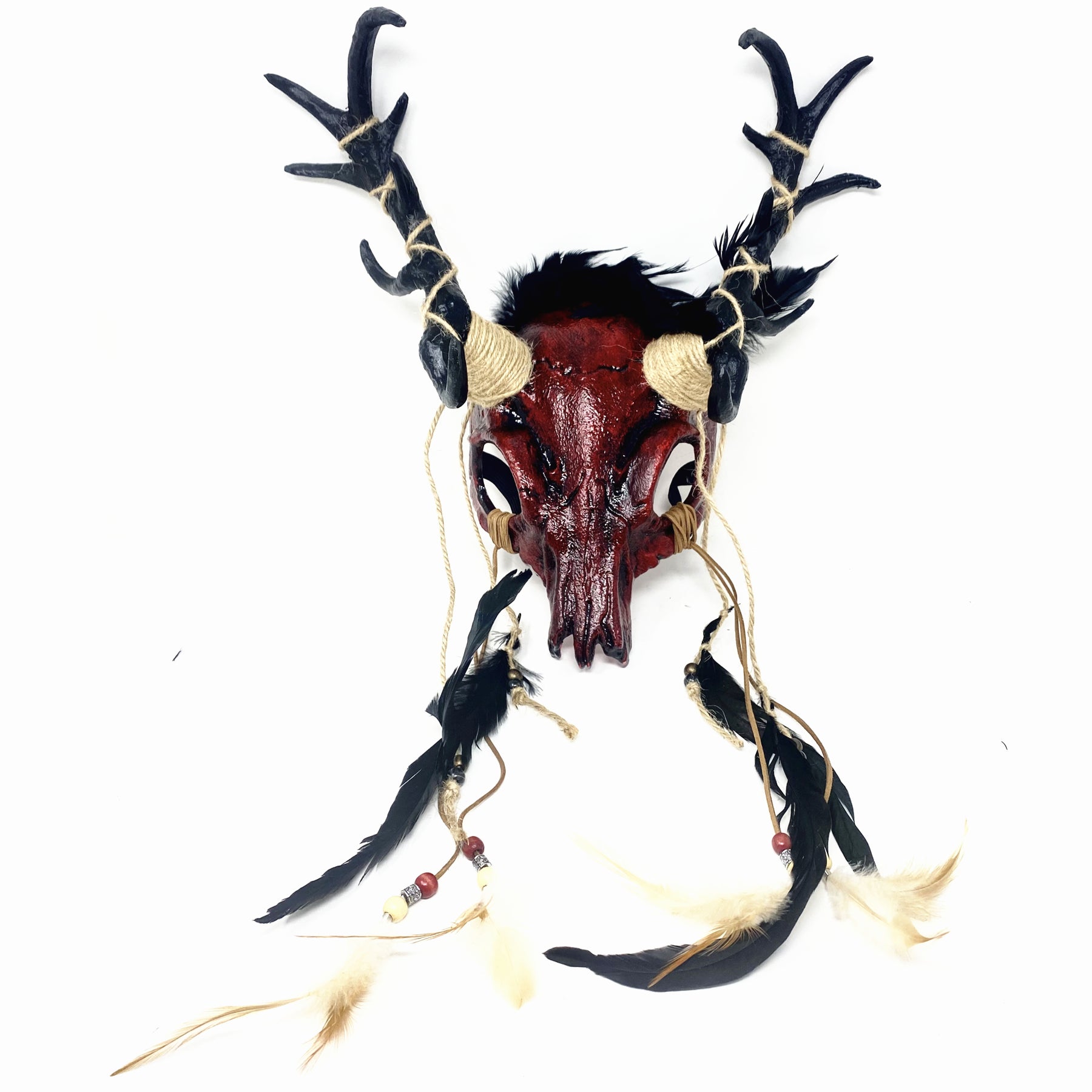 Red Krampus Ram Goat Horns Devil Halloween Masquerade Party Mask