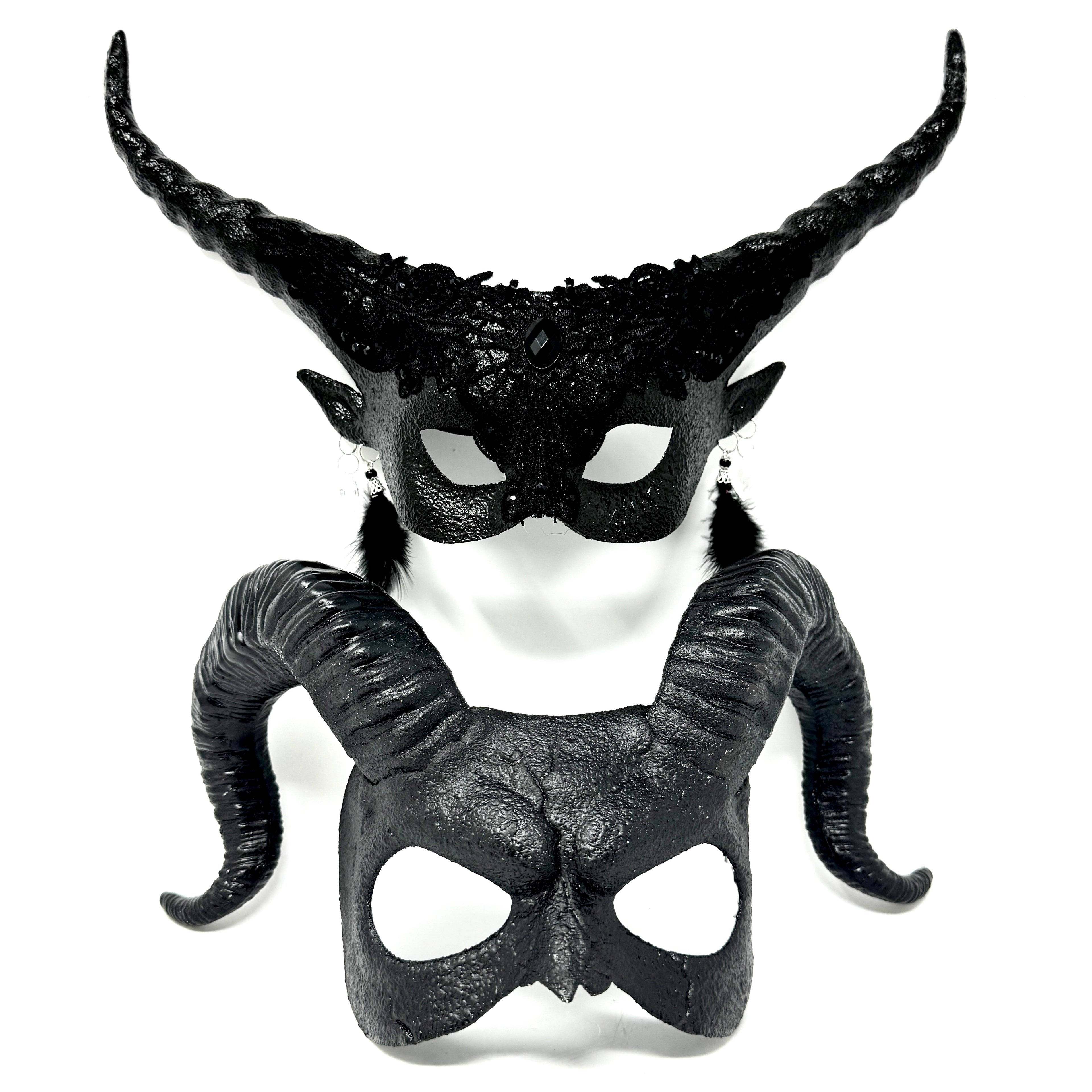 Couples Masquerade Masks, Men Women Devil Demon Goat Horn Costume Party Mask For Halloween Cosplay