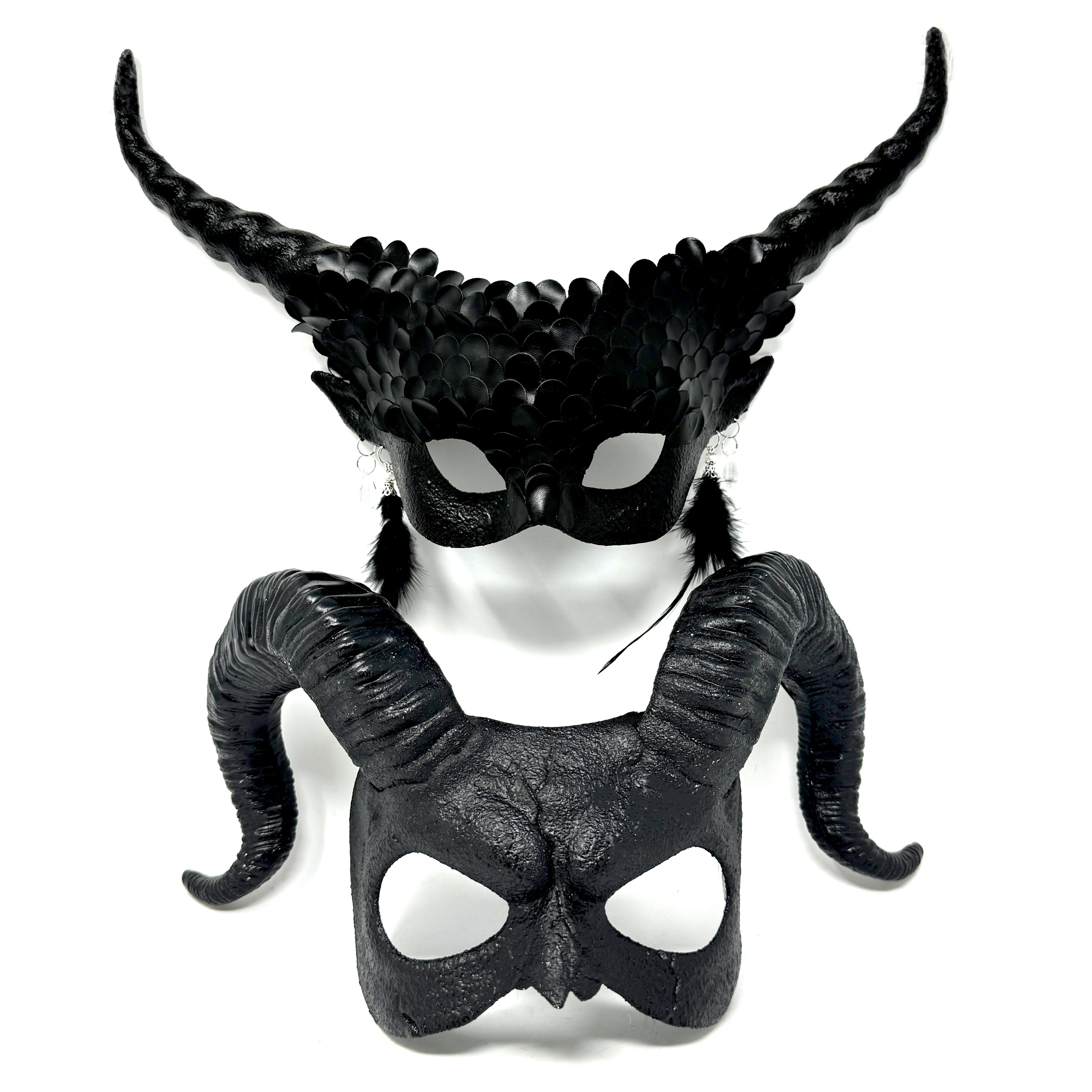 Couples Masquerade Masks, Men Women Devil Demon Goat Horn Costume Party Mask For Halloween Cosplay