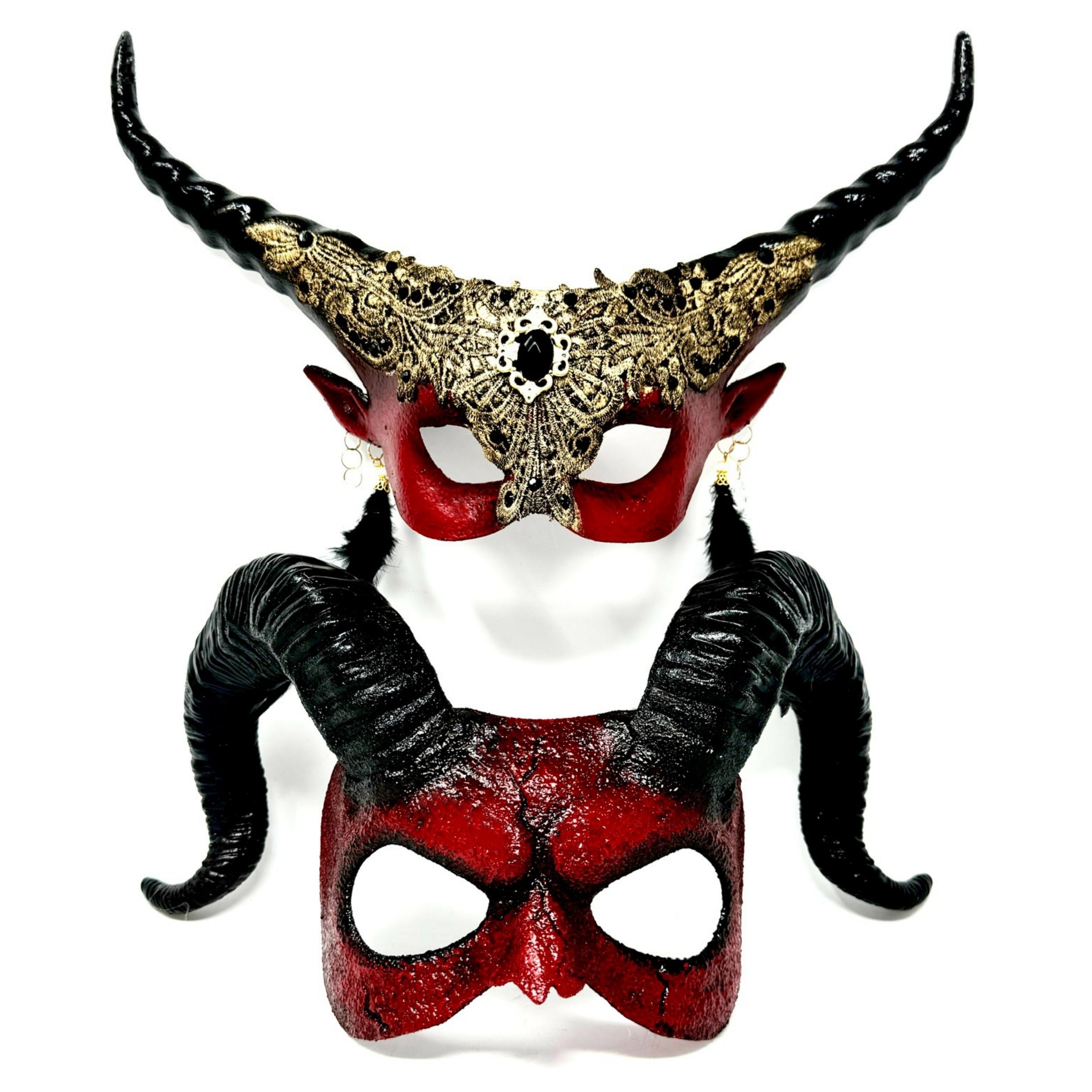 Couples Masquerade Masks, Men Women Devil Demon Goat Horn Costume Party Mask For Halloween Cosplay