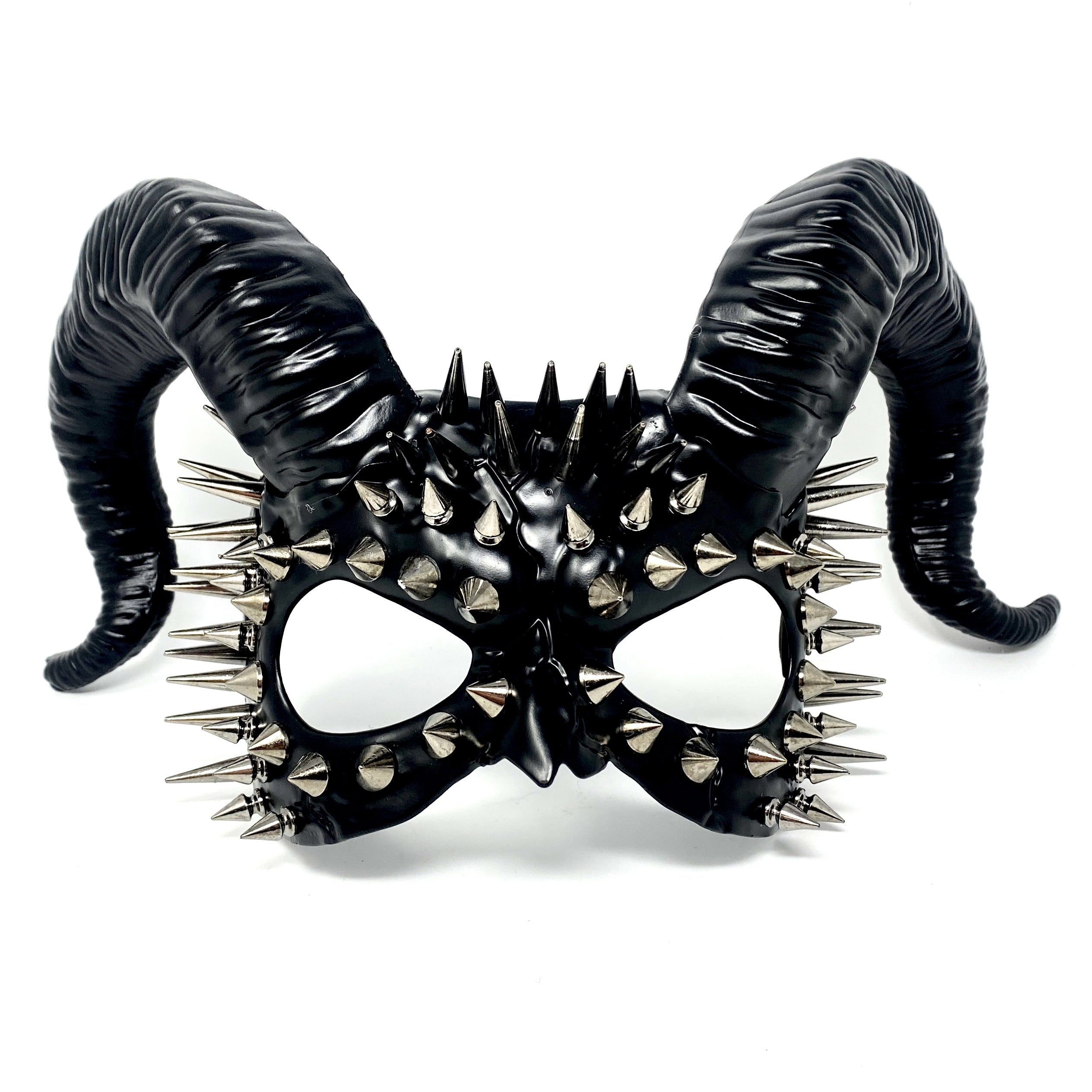 Krampus Ram Demon with Horns Devil Halloween Mask, Demonic Horned Devil Metallic Finish Masquerade Mask