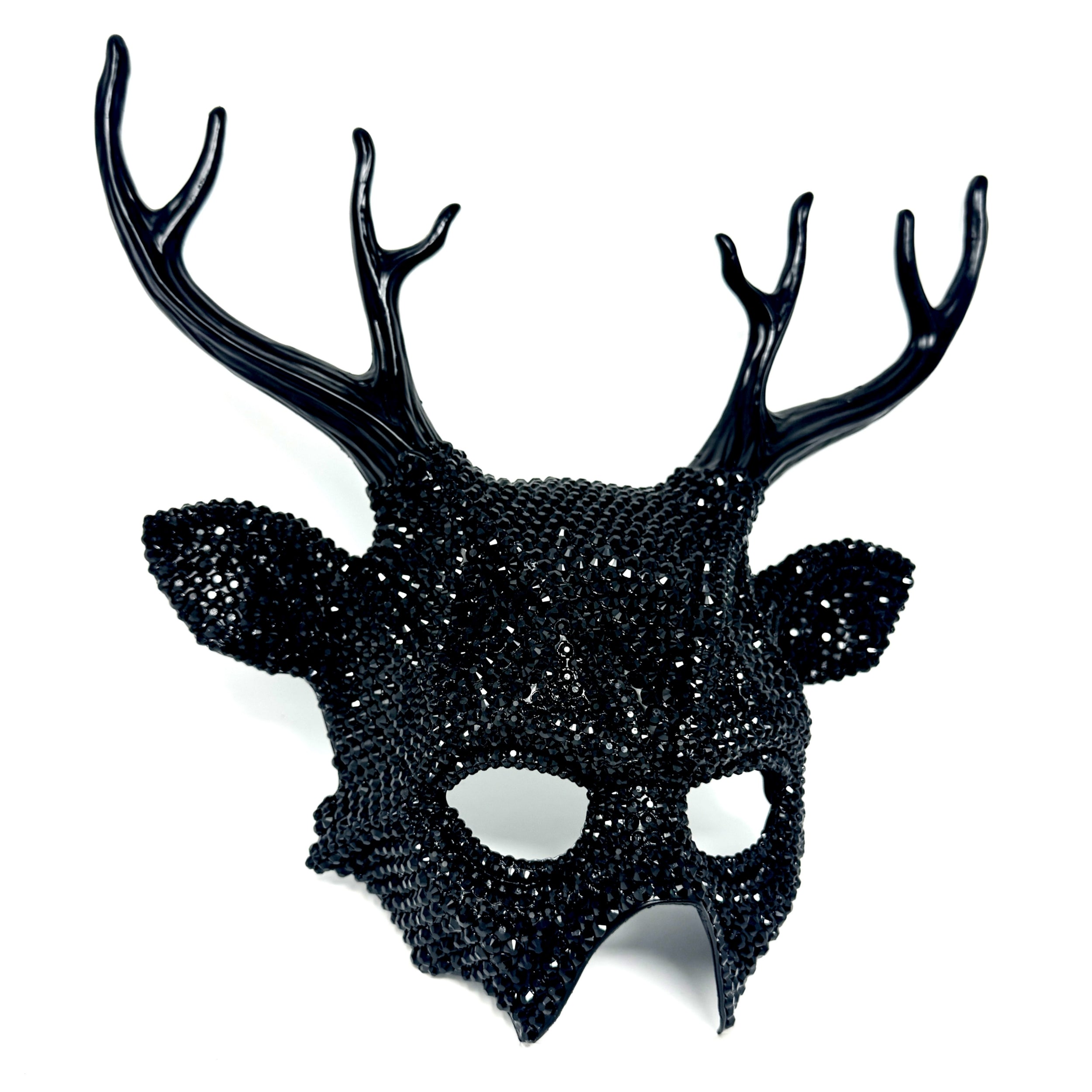Fully Rhinestone Krampus Ram Goat Demon Mask with Horns Devil Halloween Masquerade Party Masks