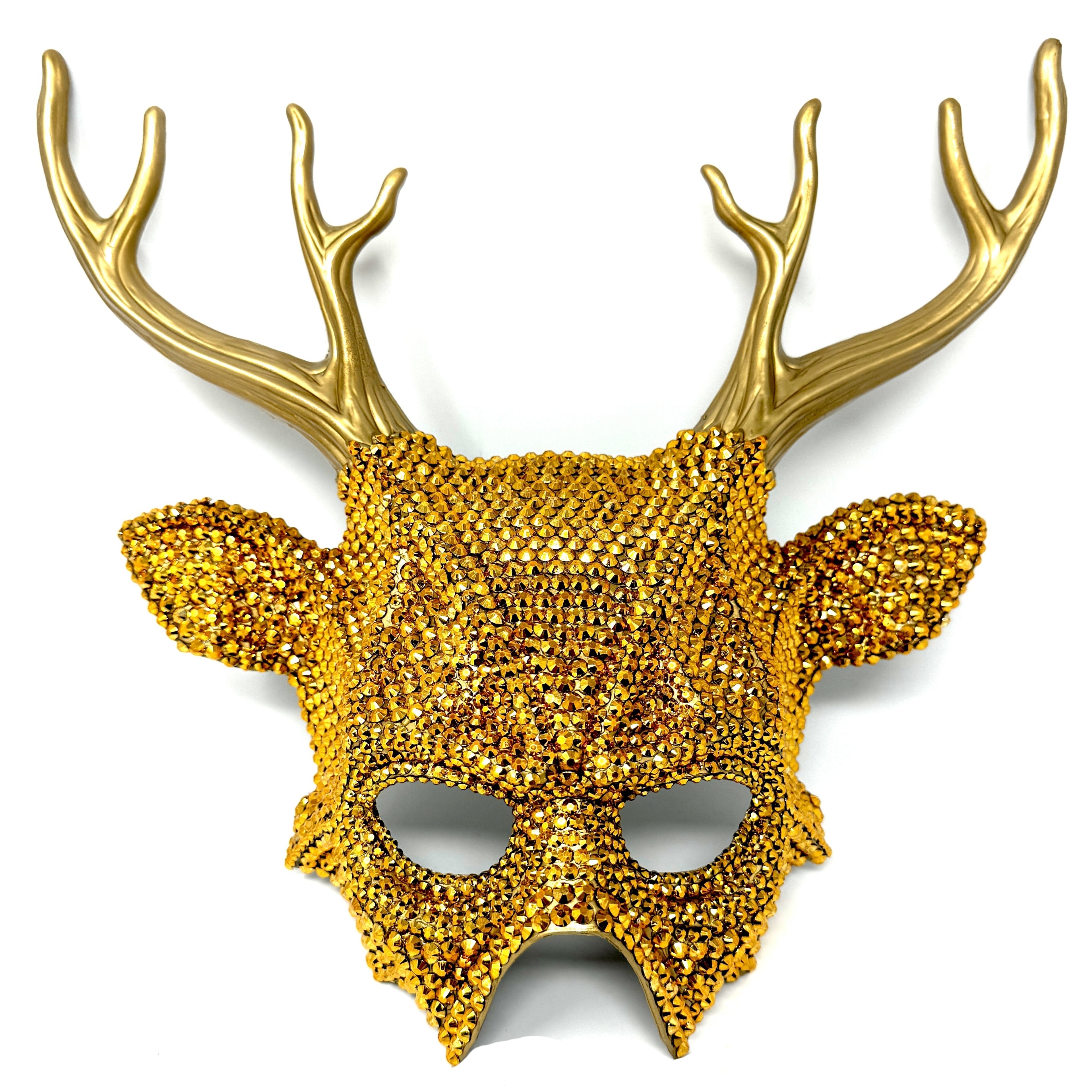 Fully Rhinestone Krampus Ram Goat Demon Mask with Horns Devil Halloween Masquerade Party Masks