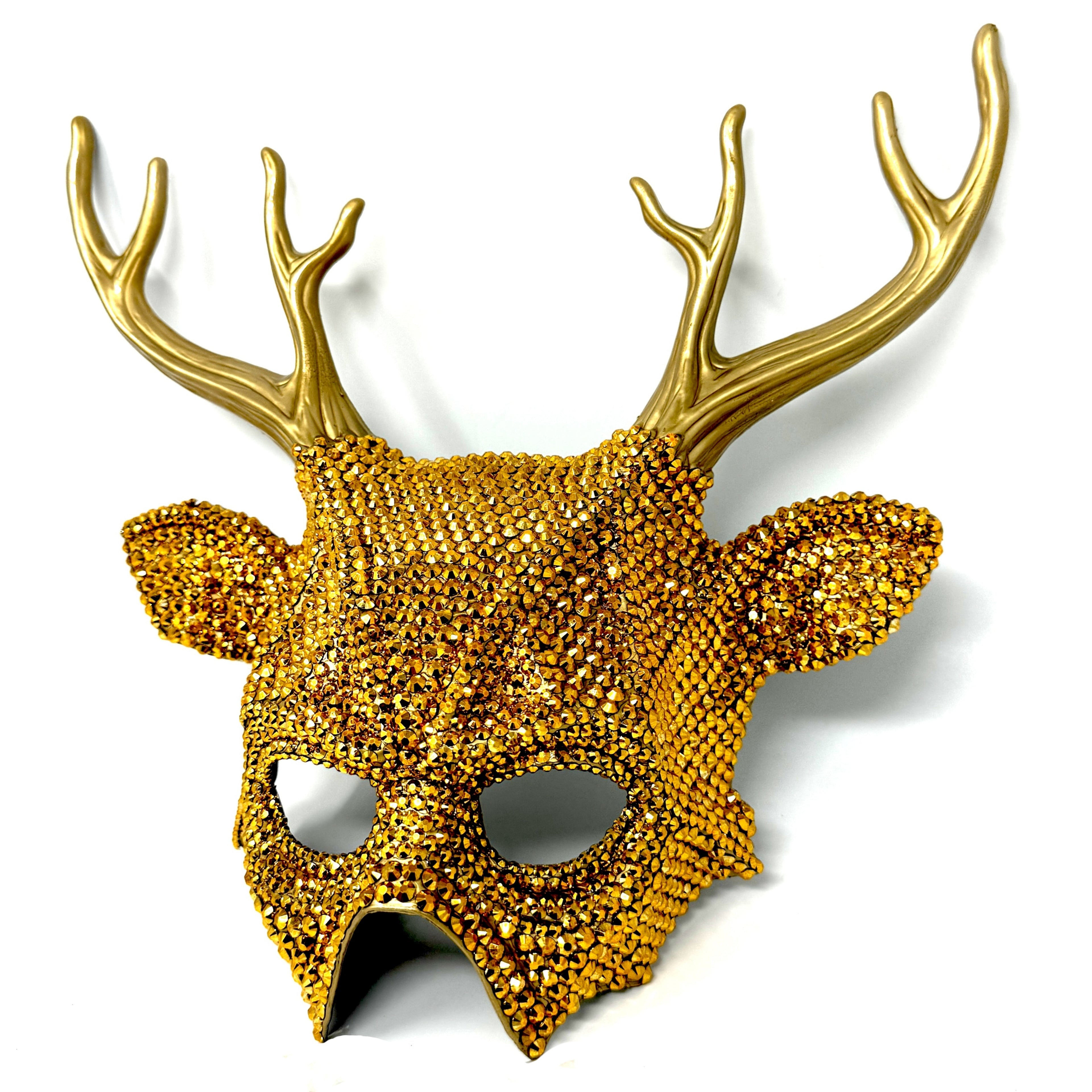 Fully Rhinestone Krampus Ram Goat Demon Mask with Horns Devil Halloween Masquerade Party Masks