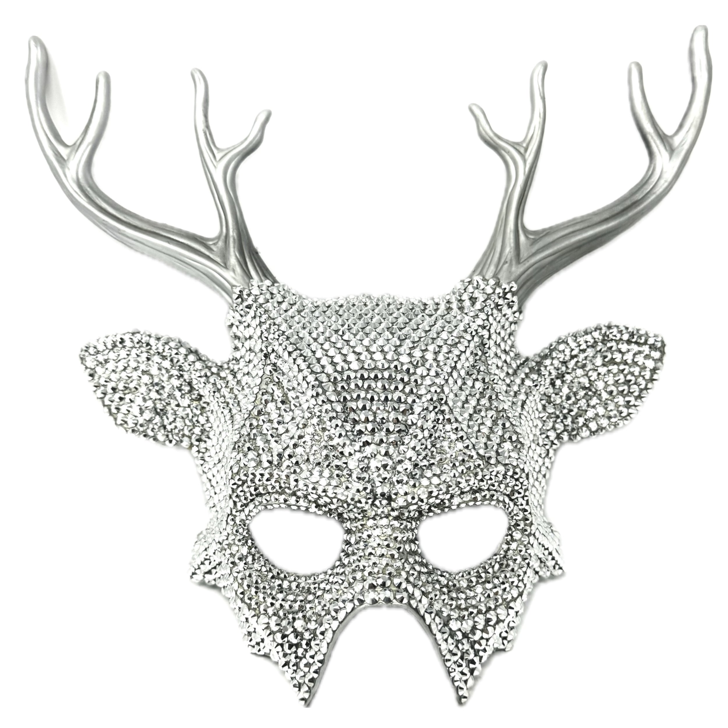 Fully Rhinestone Krampus Ram Goat Demon Mask with Horns Devil Halloween Masquerade Party Masks
