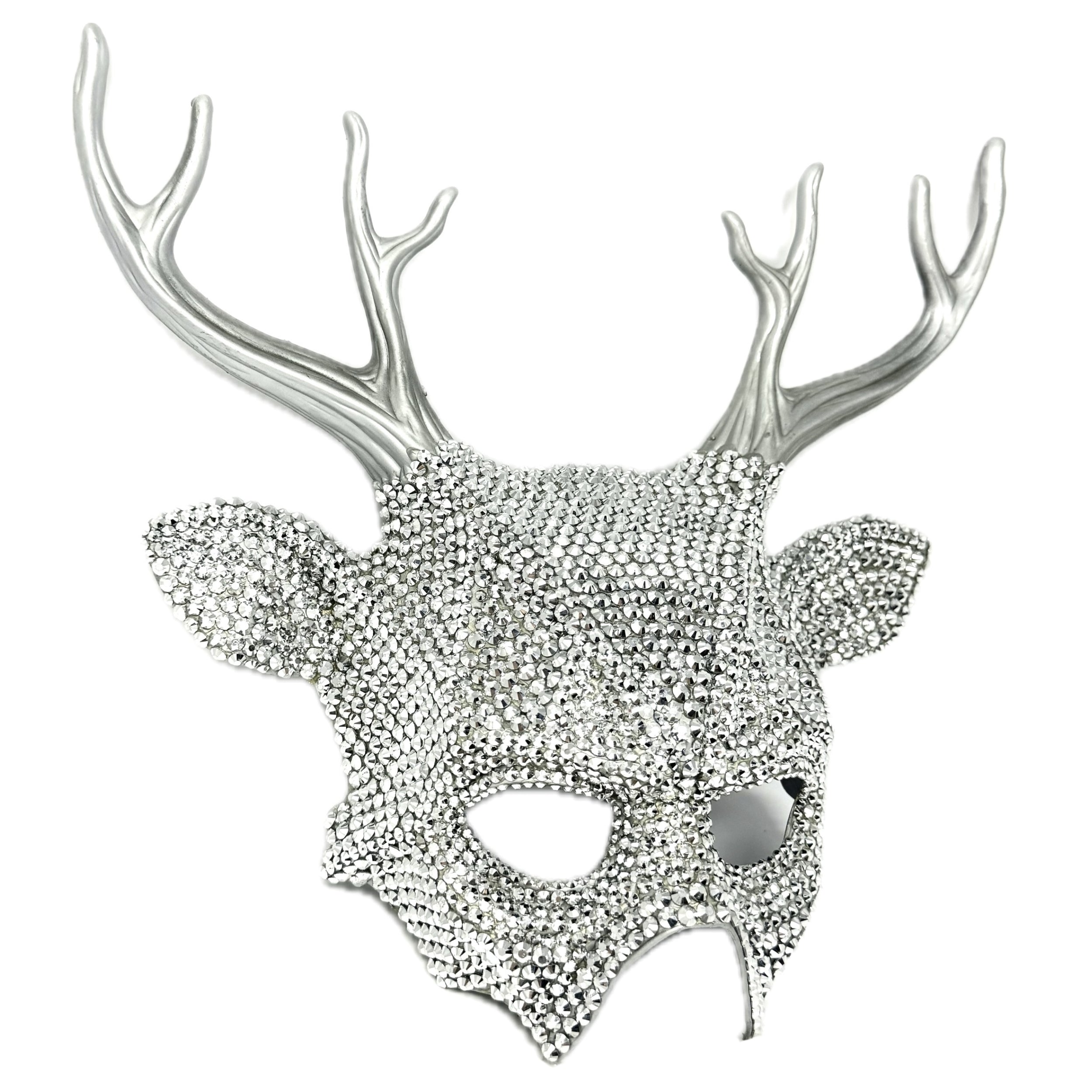 Fully Rhinestone Krampus Ram Goat Demon Mask with Horns Devil Halloween Masquerade Party Masks