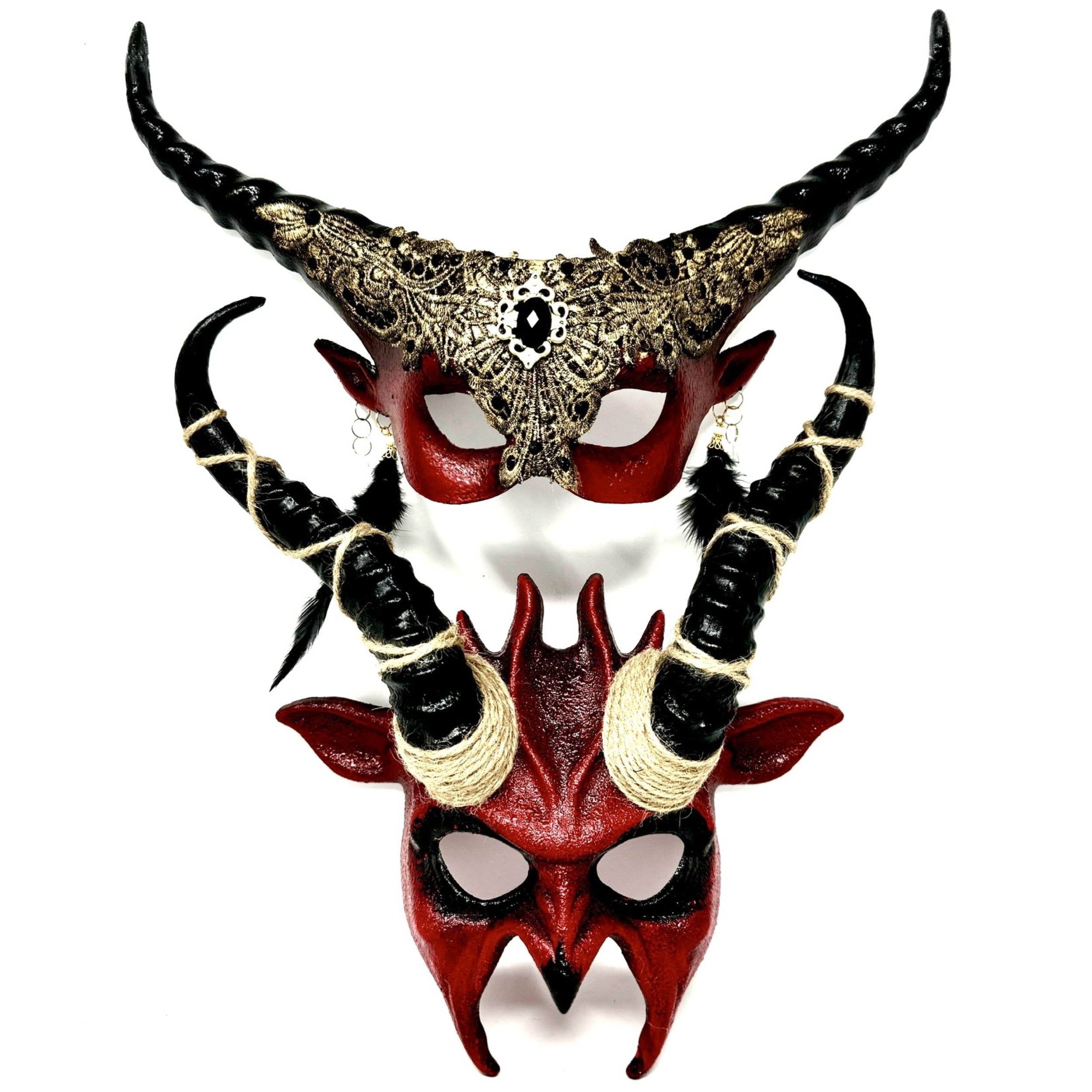 Couples Masquerade Masks, Men Women Devil Demon Goat Horn Costume Party Mask For Halloween Cosplay