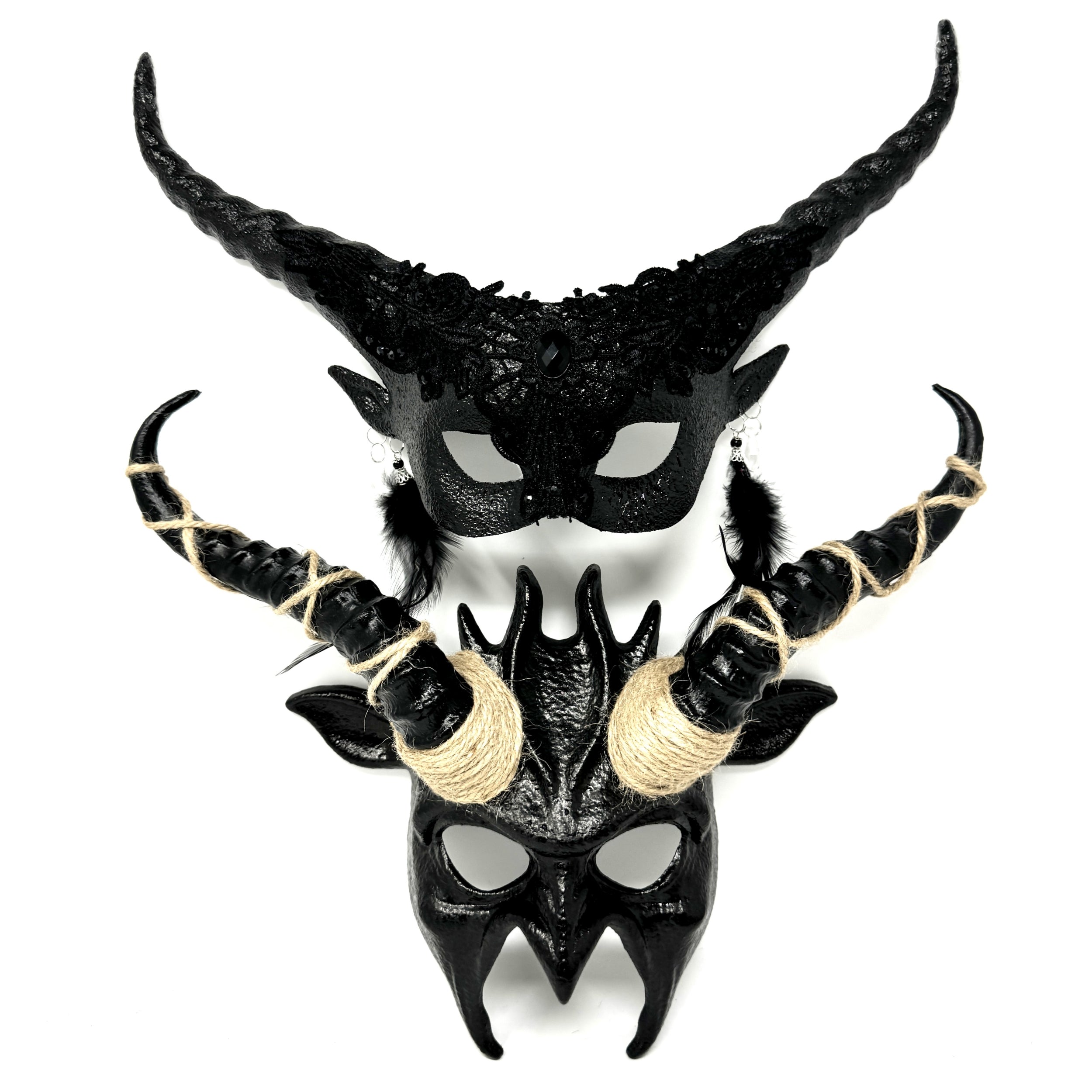Couples Masquerade Masks, Men Women Devil Demon Goat Horn Costume Party Mask For Halloween Cosplay