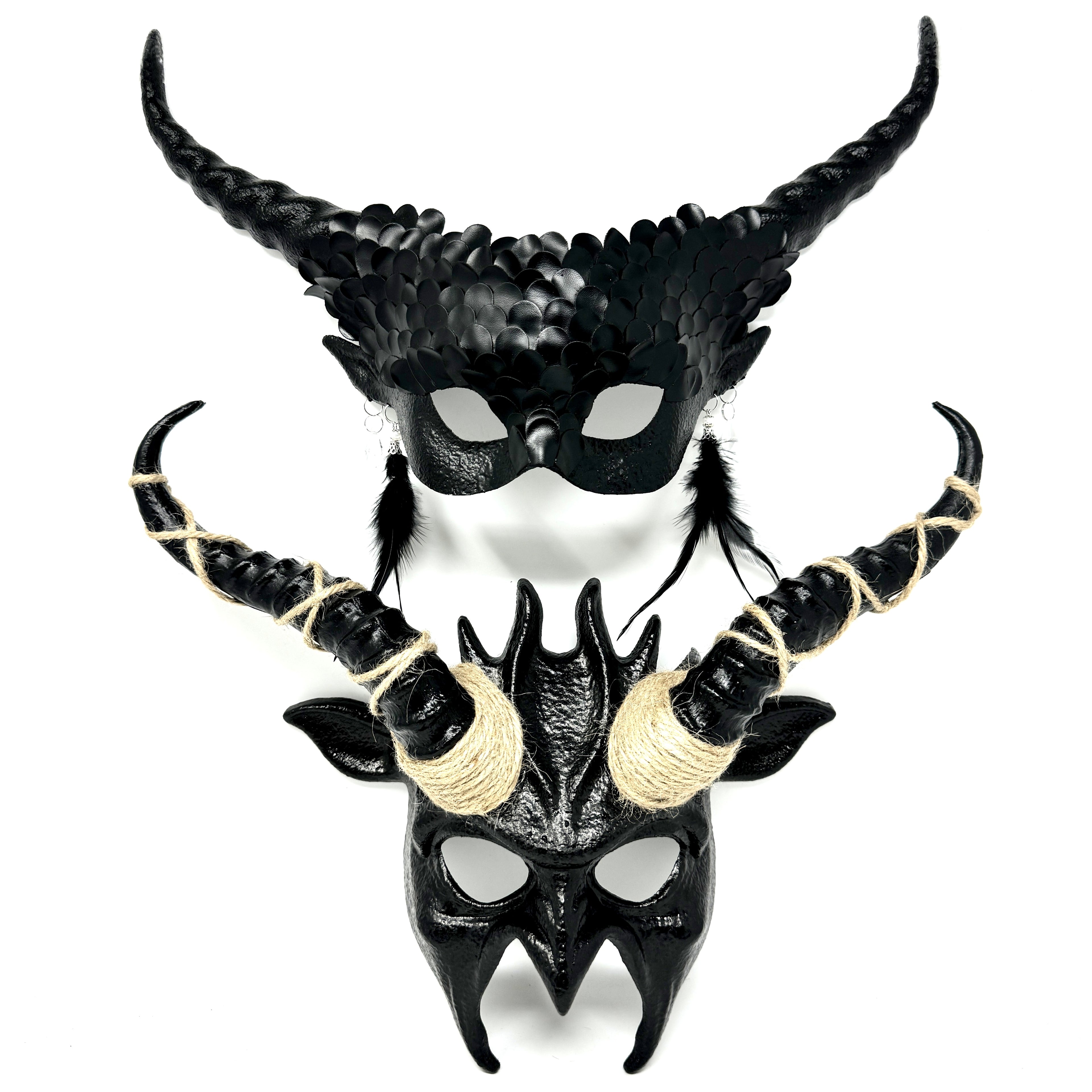 Couples Masquerade Masks, Men Women Devil Demon Goat Horn Costume Party Mask For Halloween Cosplay