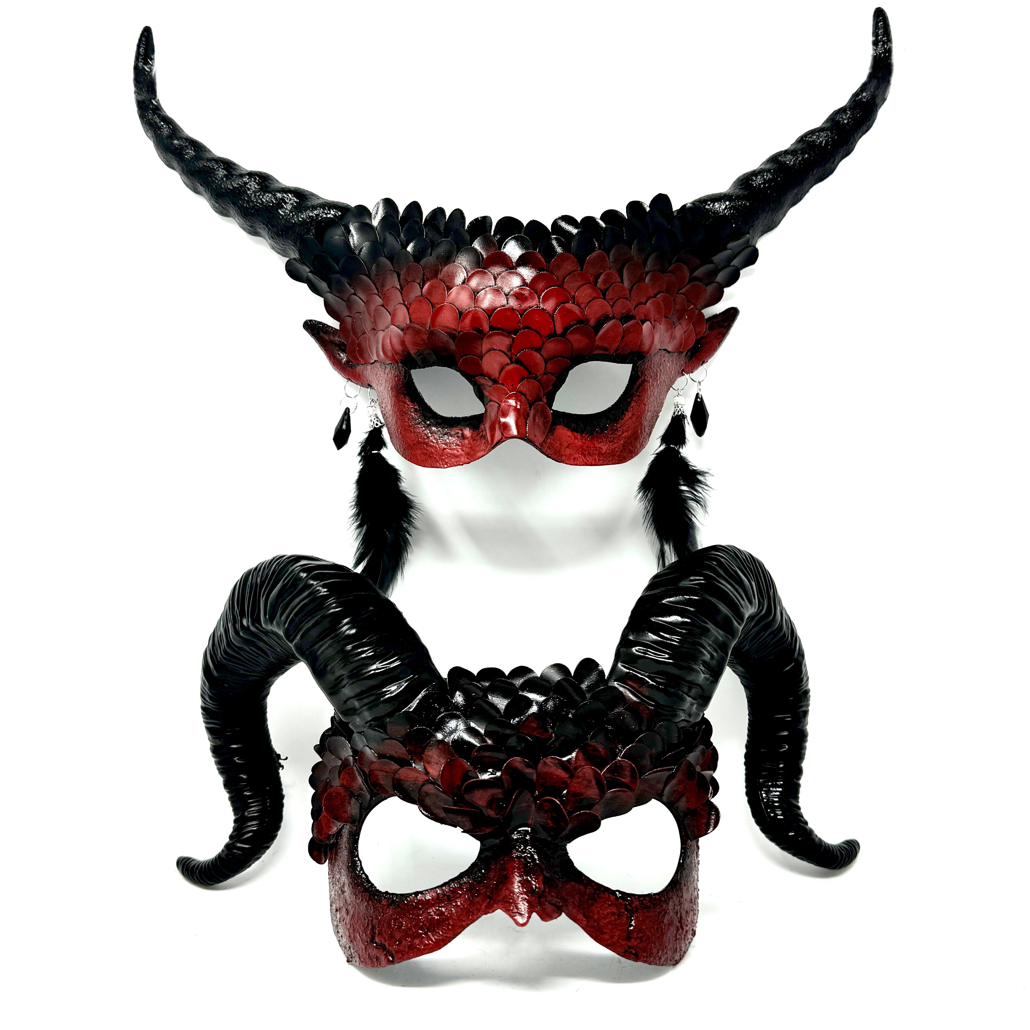 Couples Masquerade Masks, Men Women Devil Demon Goat Horn Costume Party Mask For Halloween Cosplay