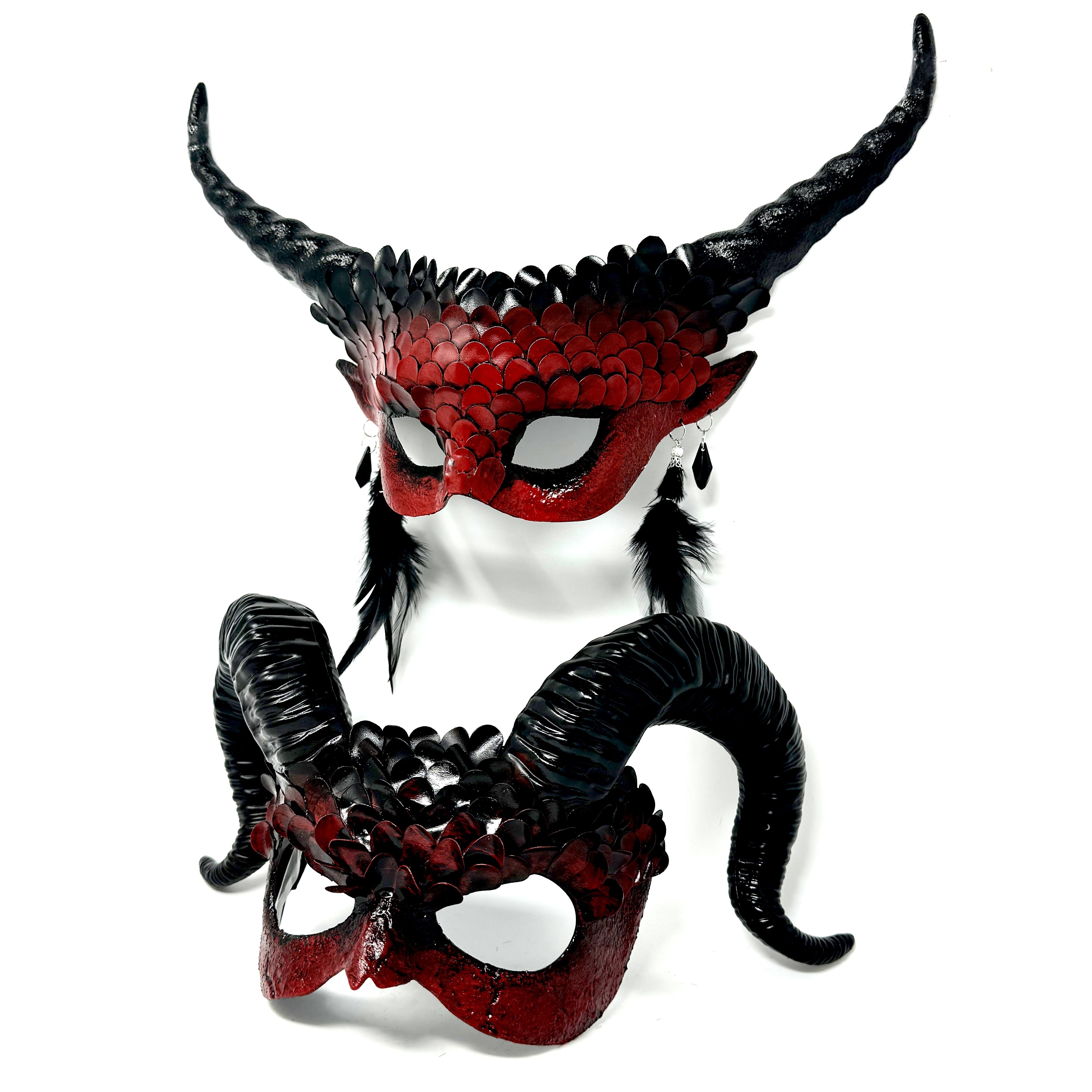 Couples Masquerade Masks, Men Women Devil Demon Goat Horn Costume Party Mask For Halloween Cosplay