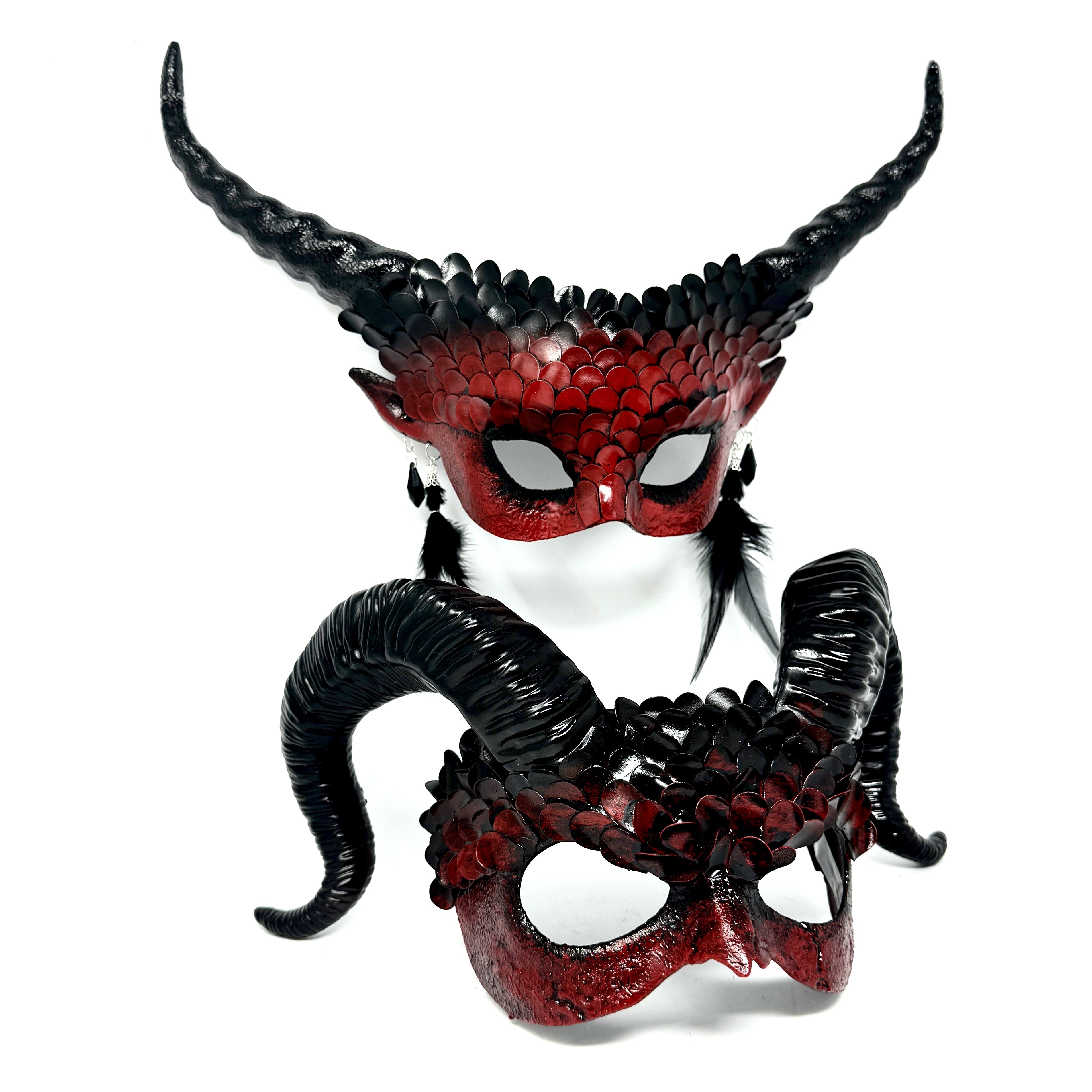 Couples Masquerade Masks, Men Women Devil Demon Goat Horn Costume Party Mask For Halloween Cosplay