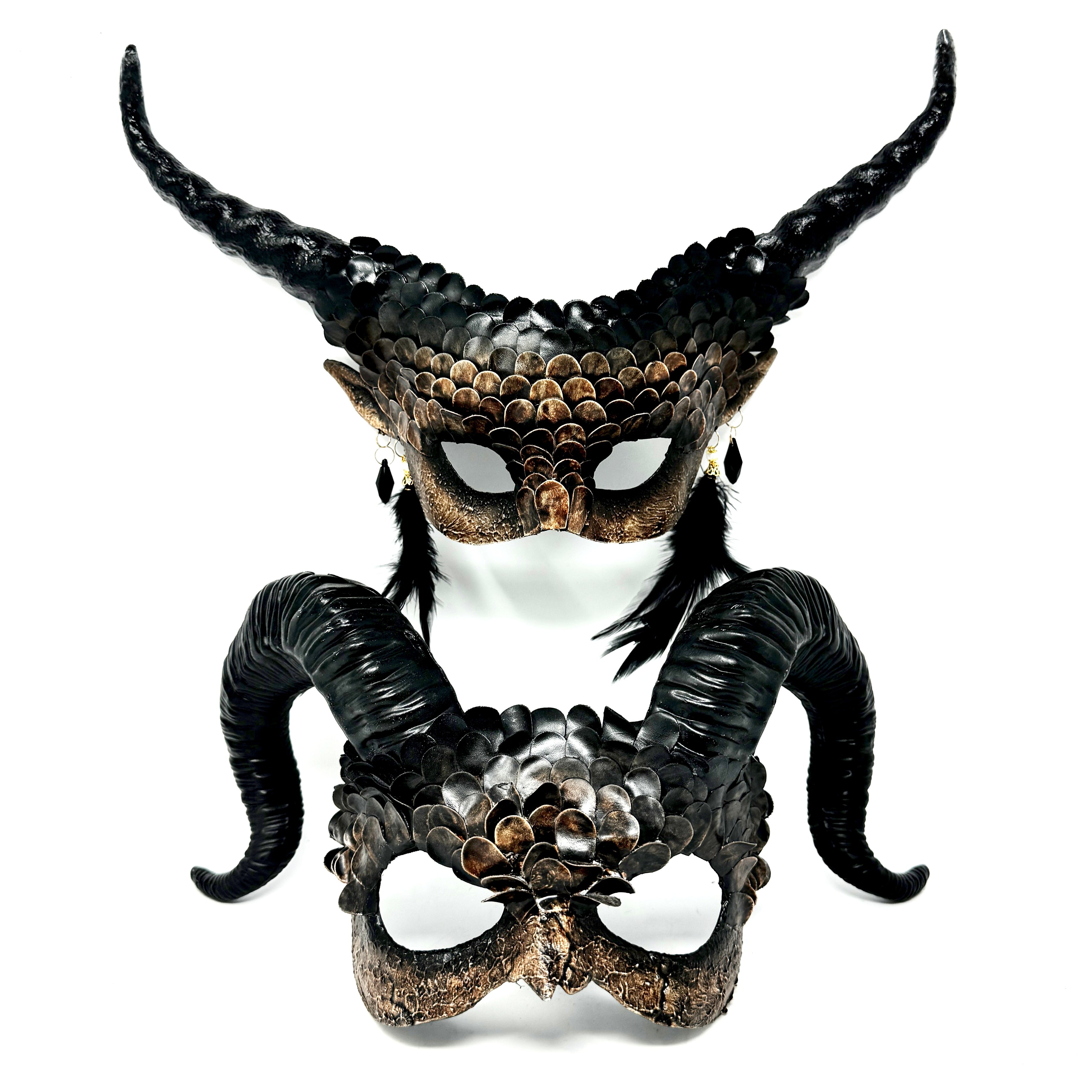 Couples Masquerade Masks, Men Women Devil Demon Goat Horn Costume Party Mask For Halloween Cosplay