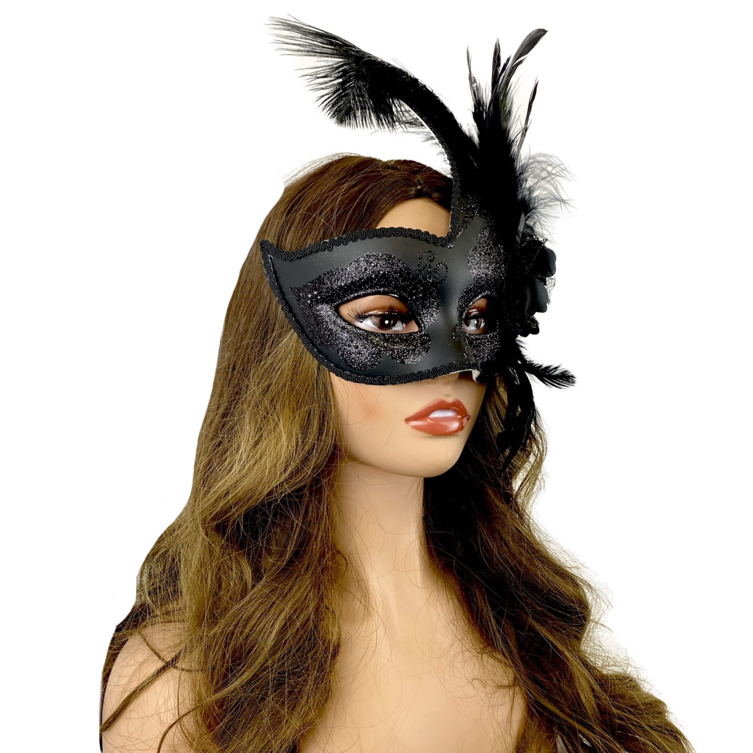 Black Women Masquerade Mask Costume Venetian Feather Masks For Mardi Gras Party, Halloween