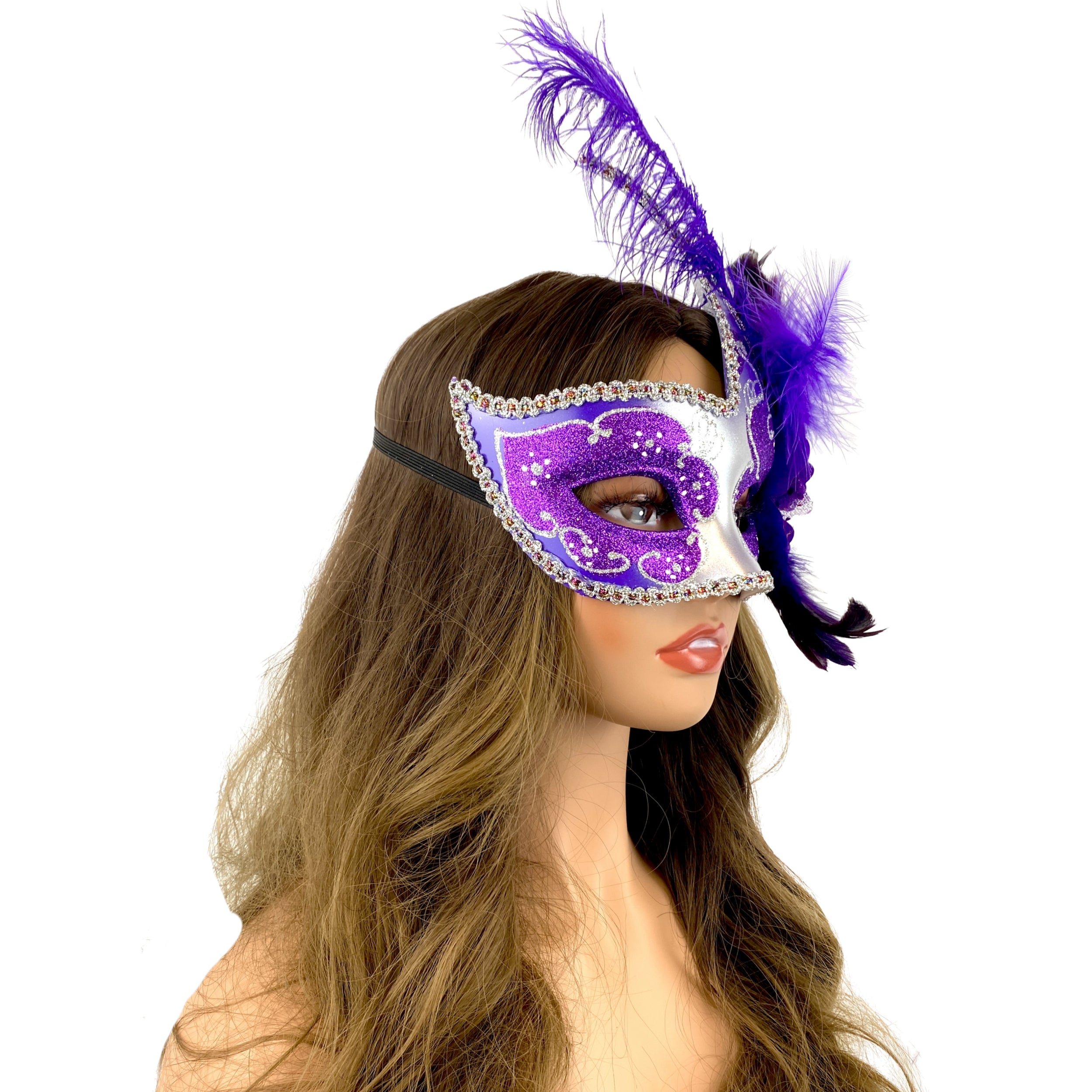 Purple Women Venetian Feather Masquerade Party Mask For Mardi Gras , Halloween