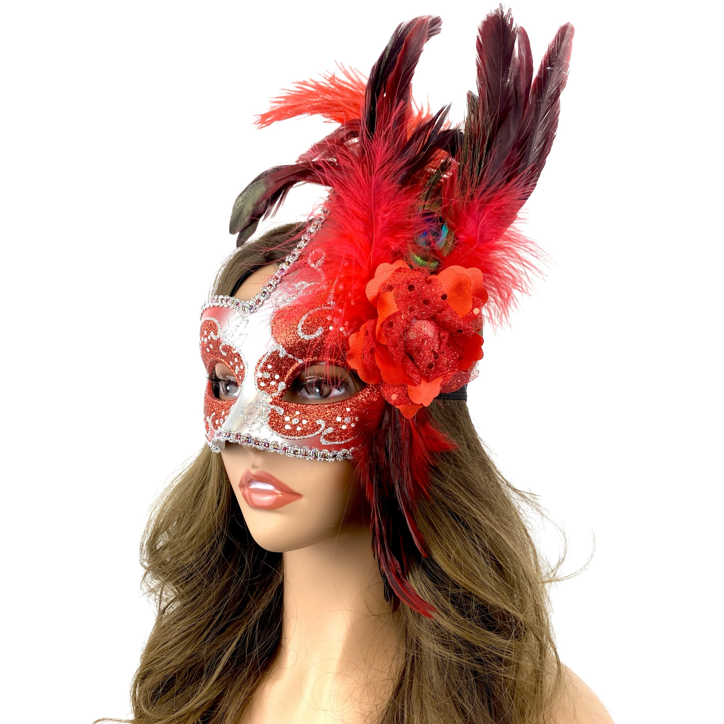 Women Costume Venetian Feather Masquerade Party Mask For Mardi Gras , Halloween