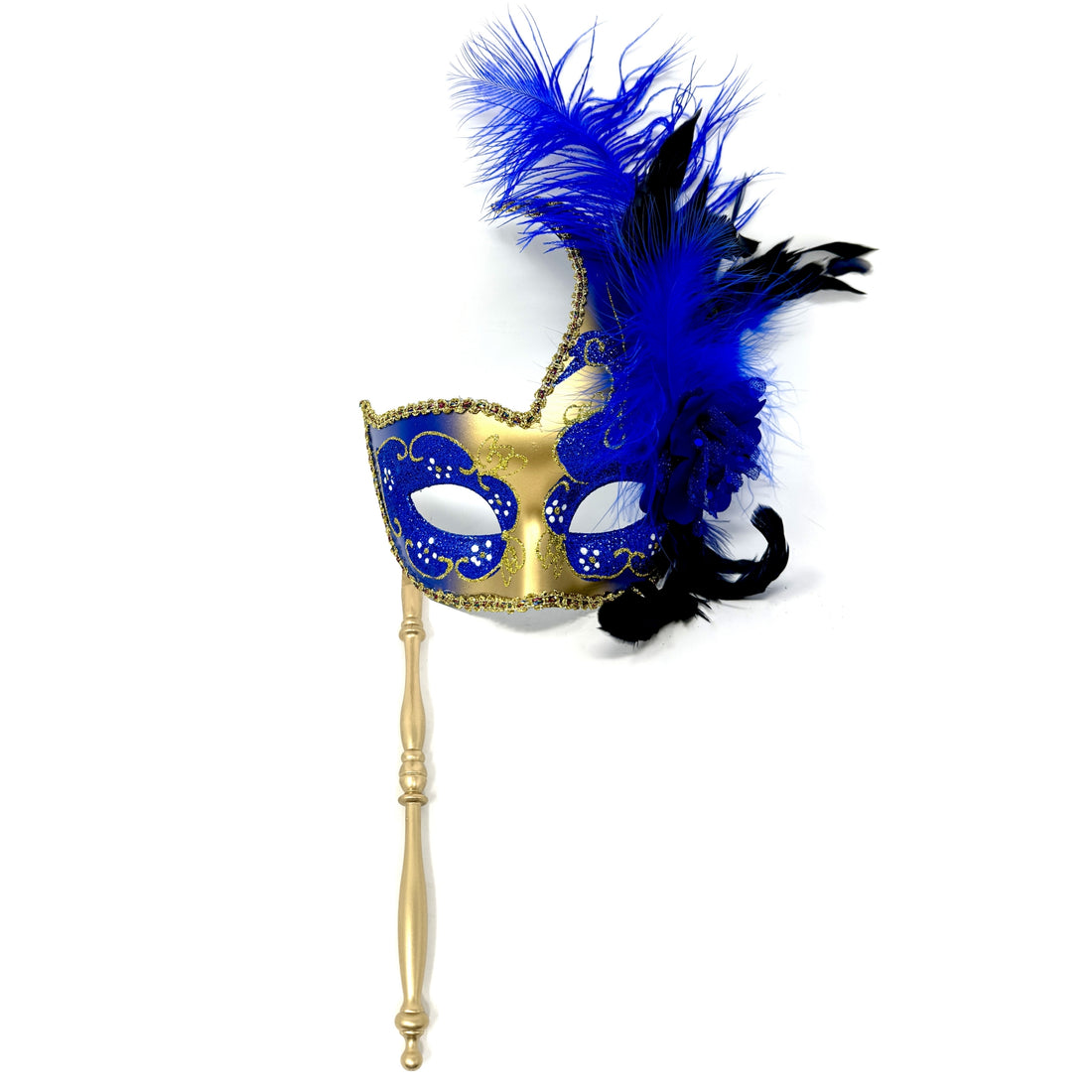 Women Costume Venetian Feather Masquerade Party Mask With Stick, For Halloween , Mardi Gras Masks