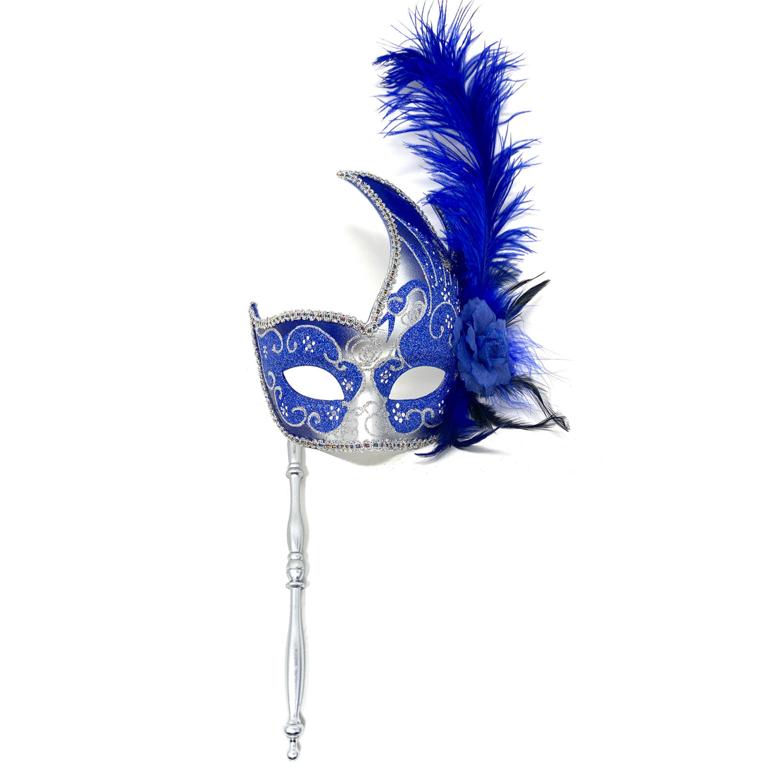 Women Costume Venetian Feather Masquerade Party Mask With Stick, For Halloween , Mardi Gras Masks
