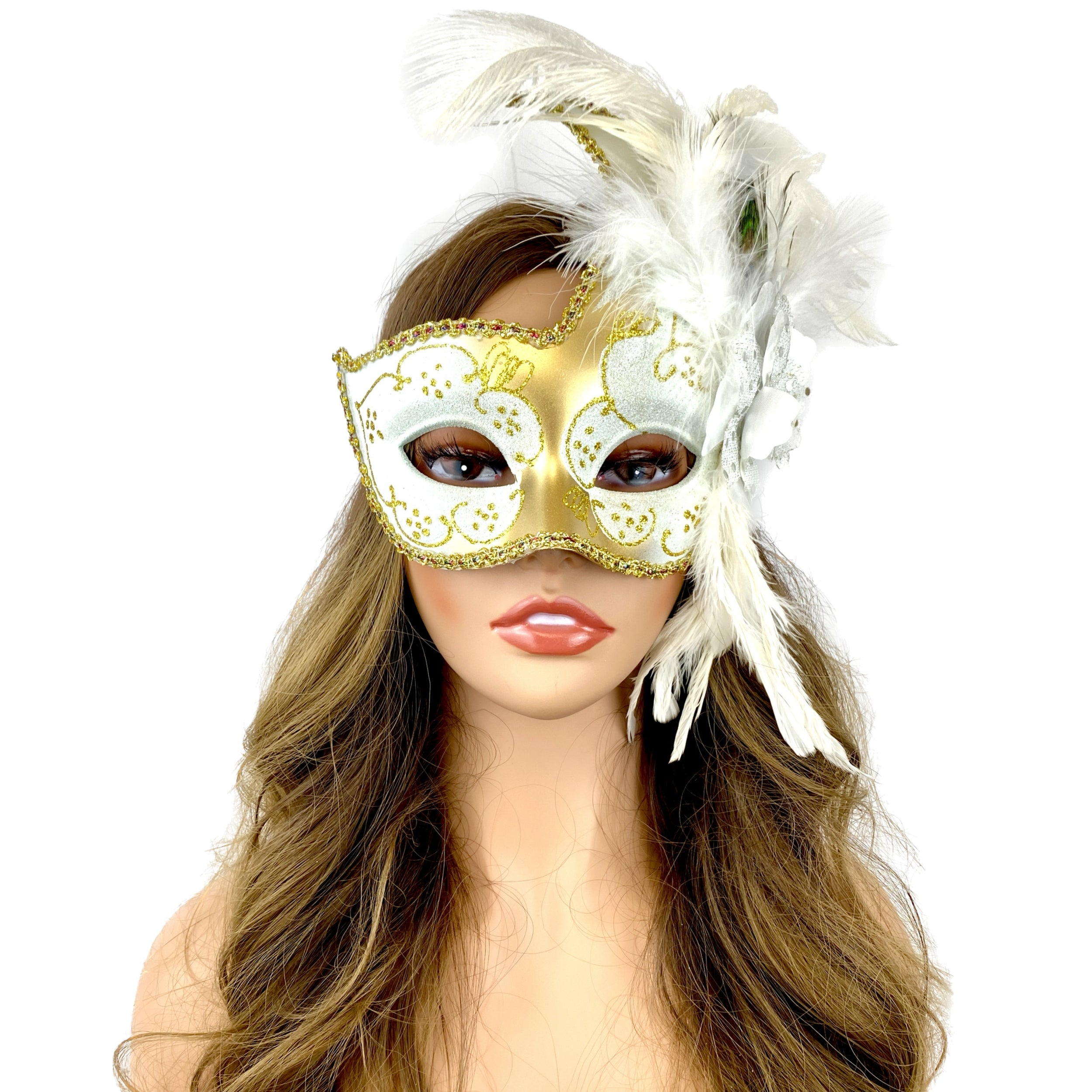 Women Costume Venetian Feather Masquerade Party Mask For Mardi Gras , Halloween