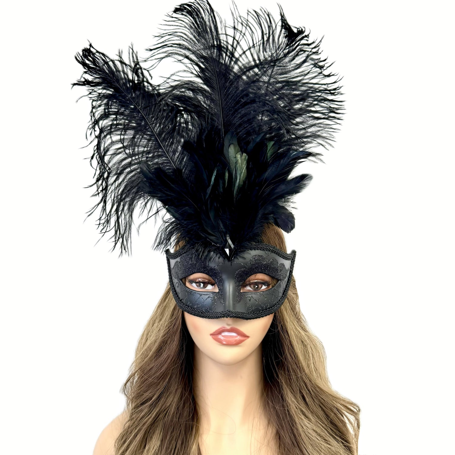 Black Women Masquerade Mask Costume Venetian Feather Masks For Mardi Gras Party, Halloween