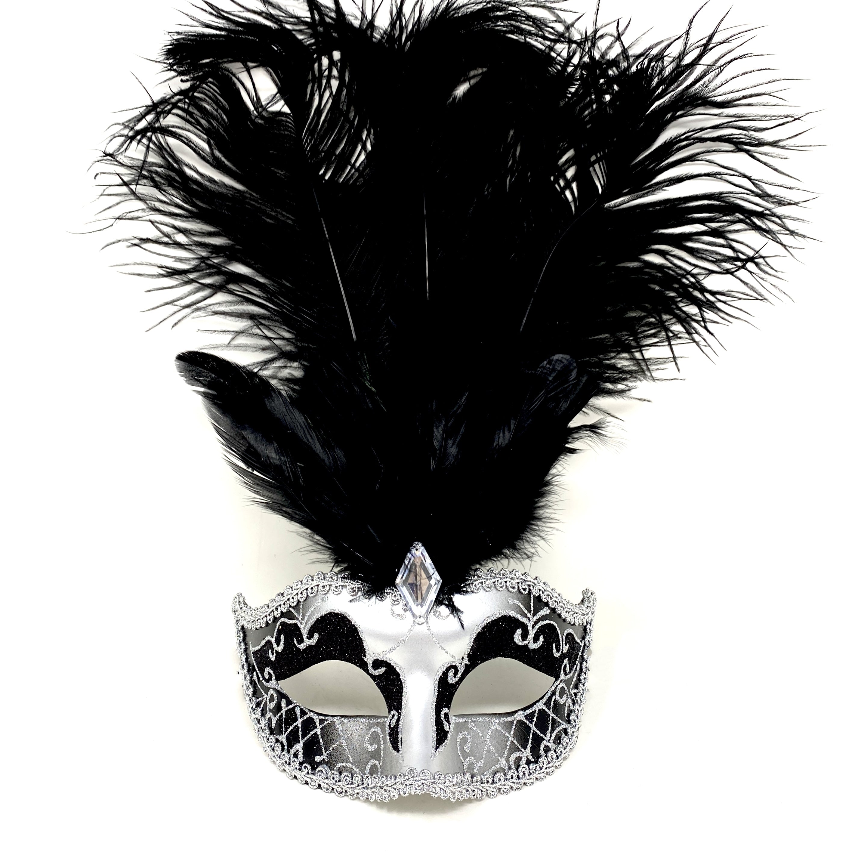 Women Costume Venetian Feather Masquerade Mask For Mardi Gras Party, Halloween