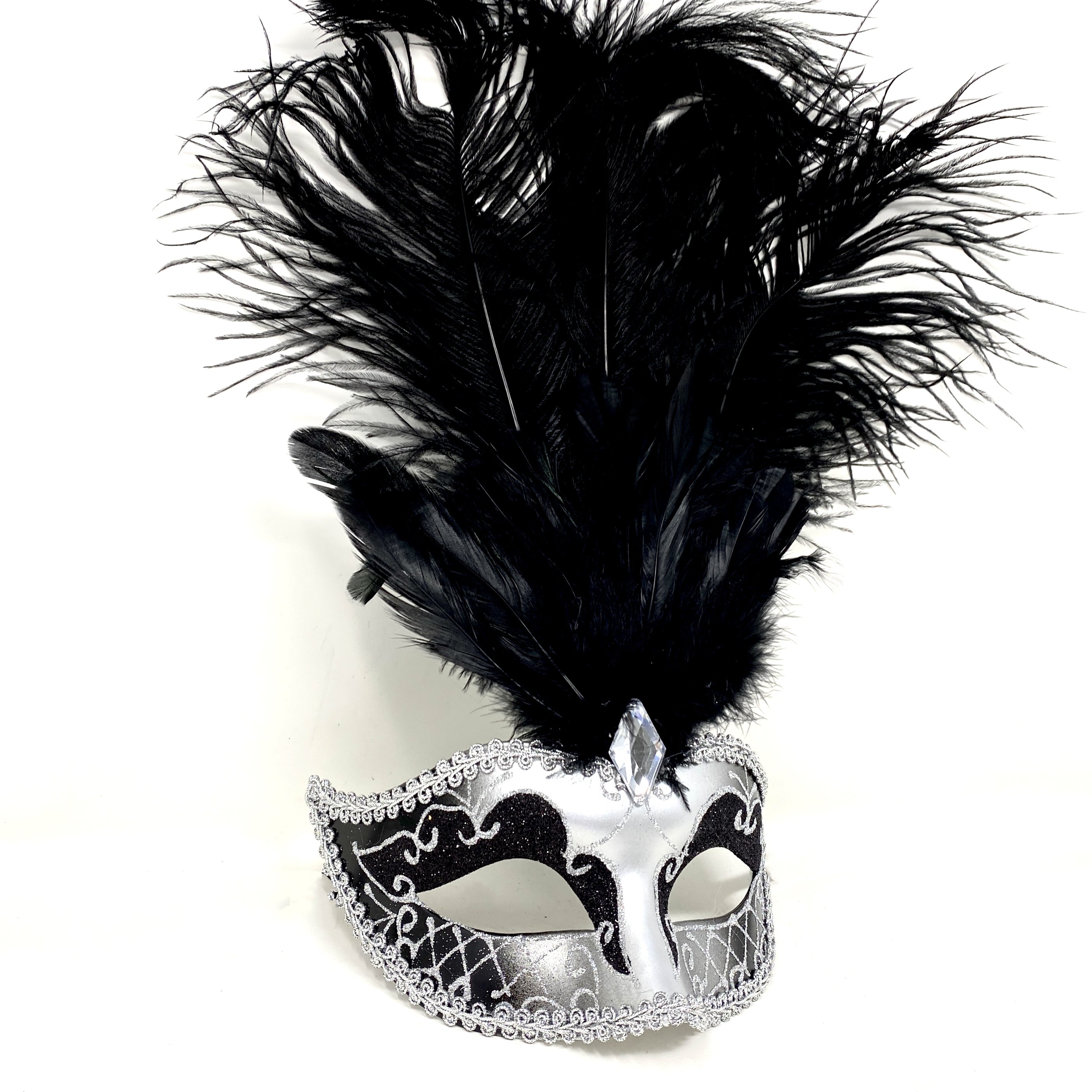 Women Feather Masquerade Party Mask For Mardi Gras , Halloween - Silver