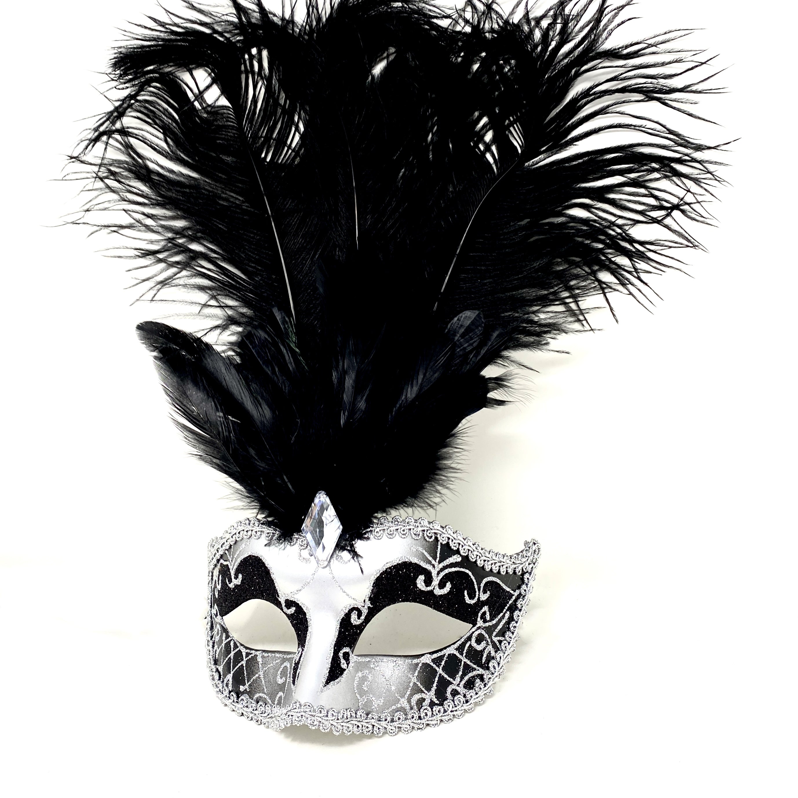 Women Feather Masquerade Party Mask For Mardi Gras , Halloween - Silver