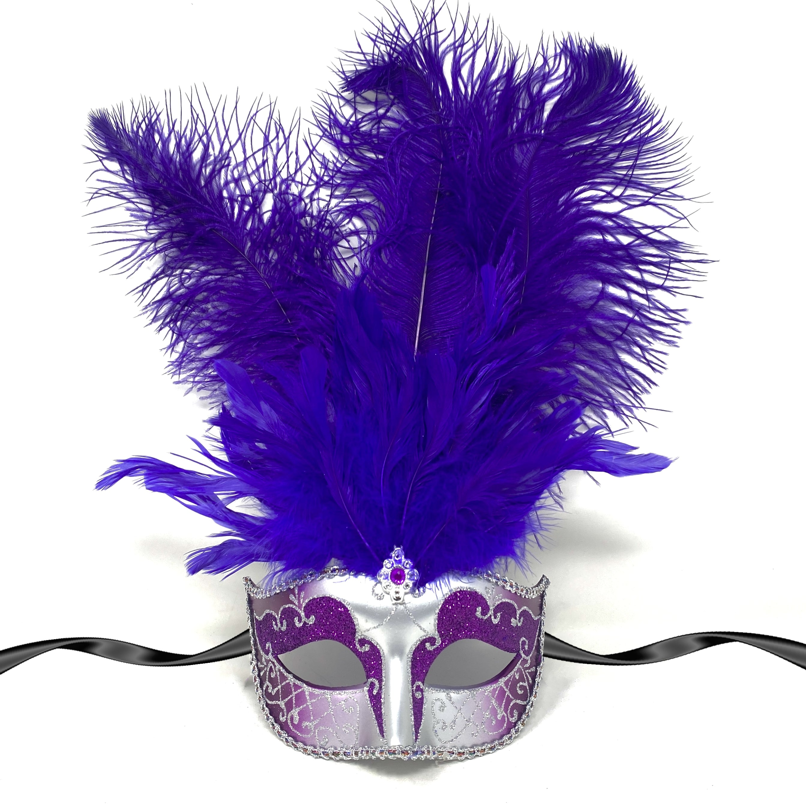 Women Costume Venetian Feather Masquerade Mask For Mardi Gras Party, Halloween