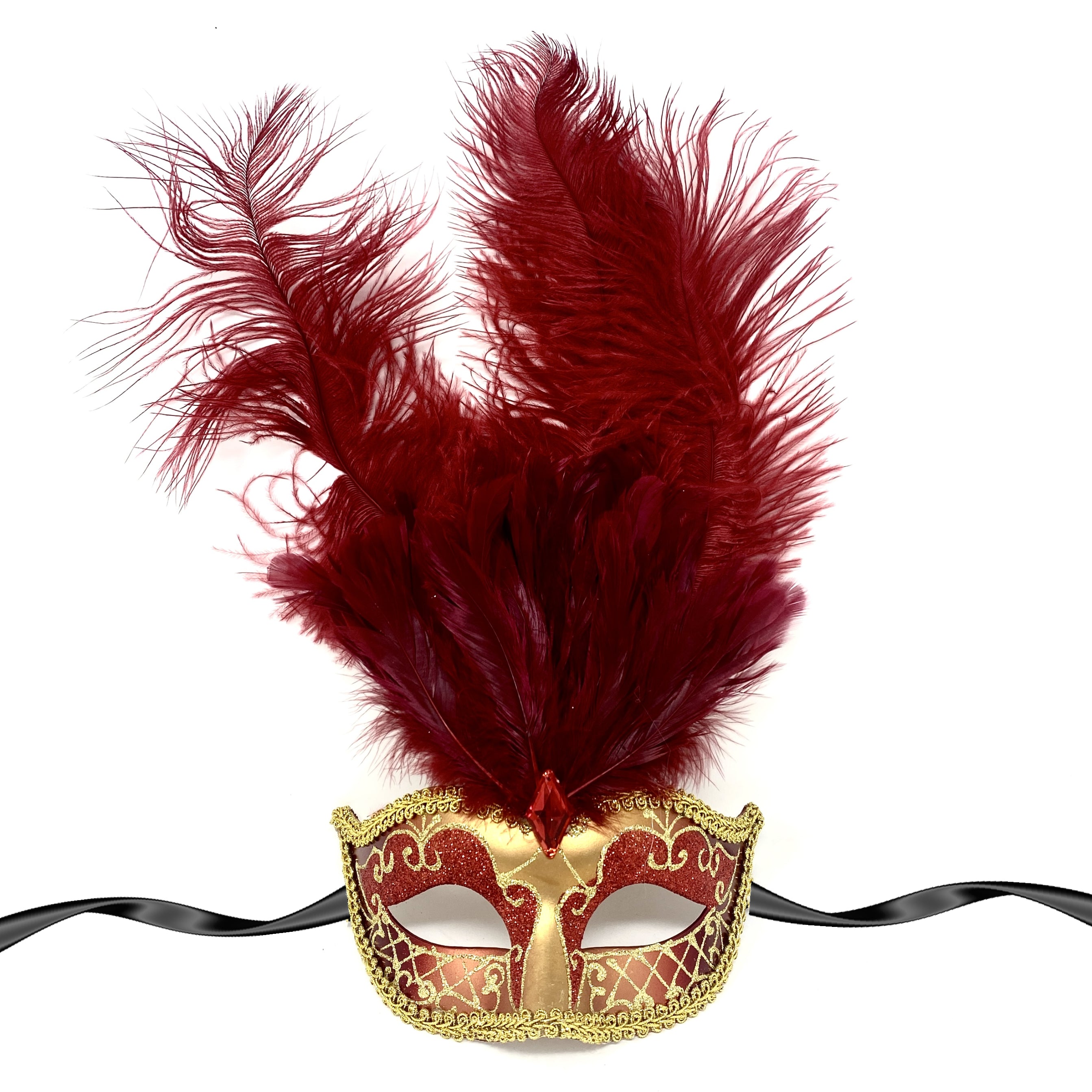 Women Feather Masquerade Party Mask For Mardi Gras , Halloween - Burgundy