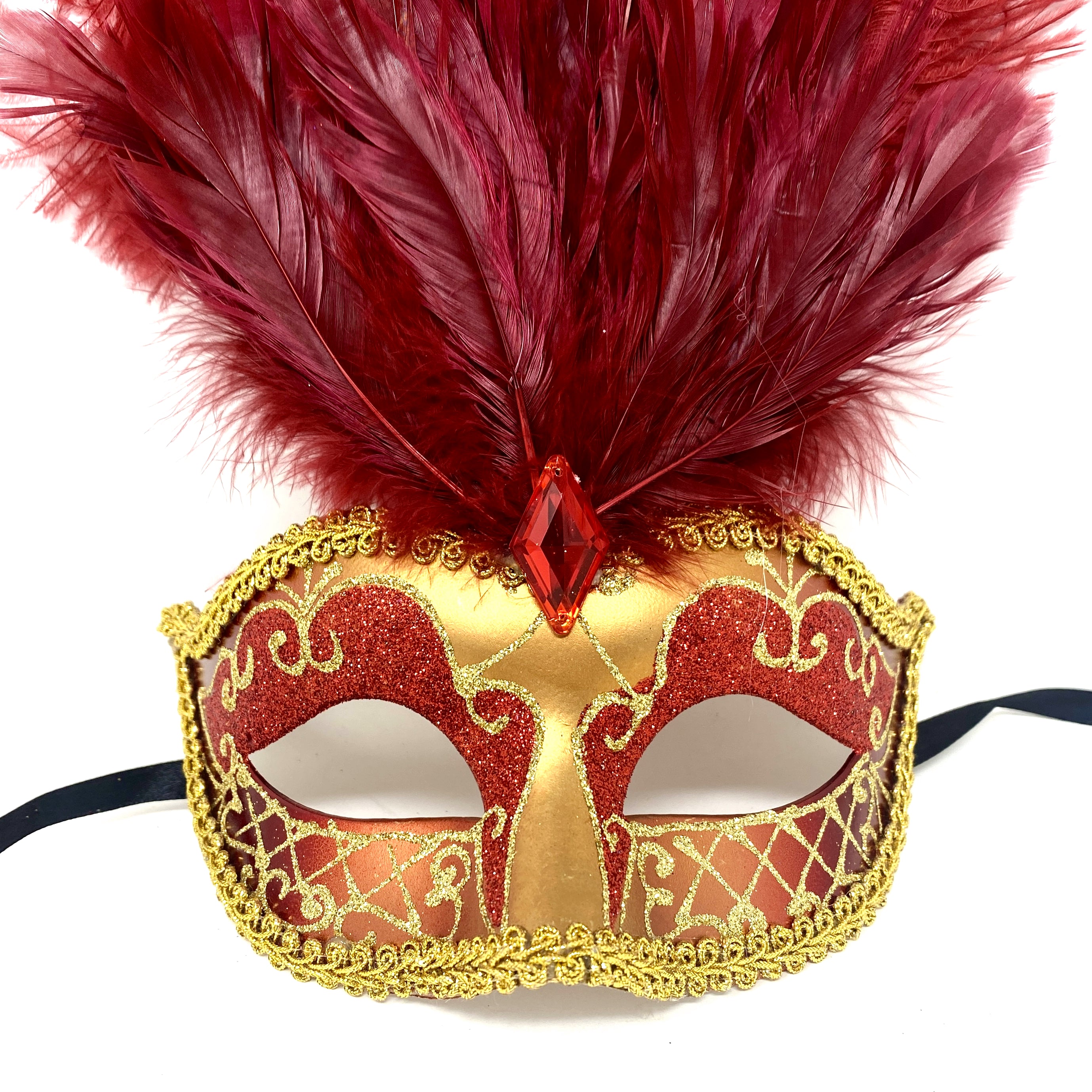 Women Feather Masquerade Party Mask For Mardi Gras , Halloween - Burgundy