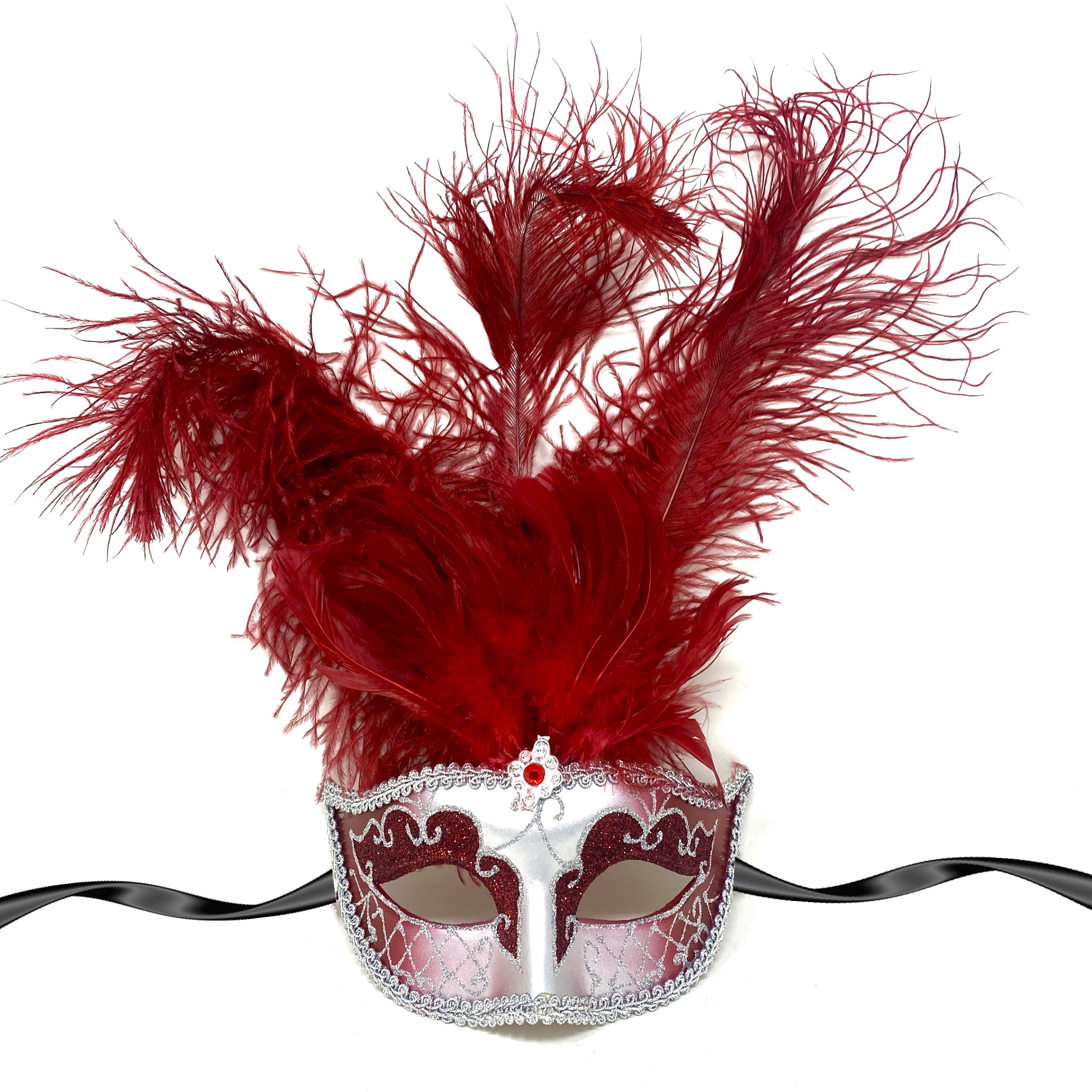 Women Costume Venetian Feather Masquerade Mask For Mardi Gras Party, Halloween