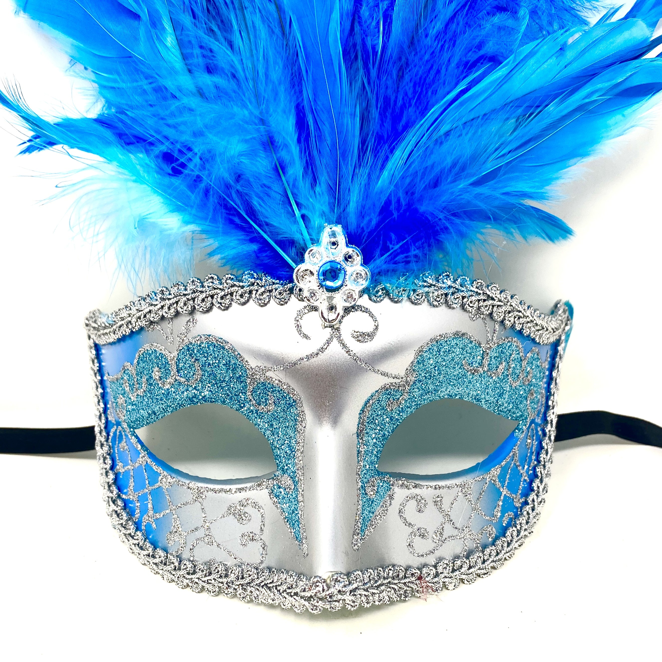 Women Feather Masquerade Party Mask For Mardi Gras , Halloween -Blue