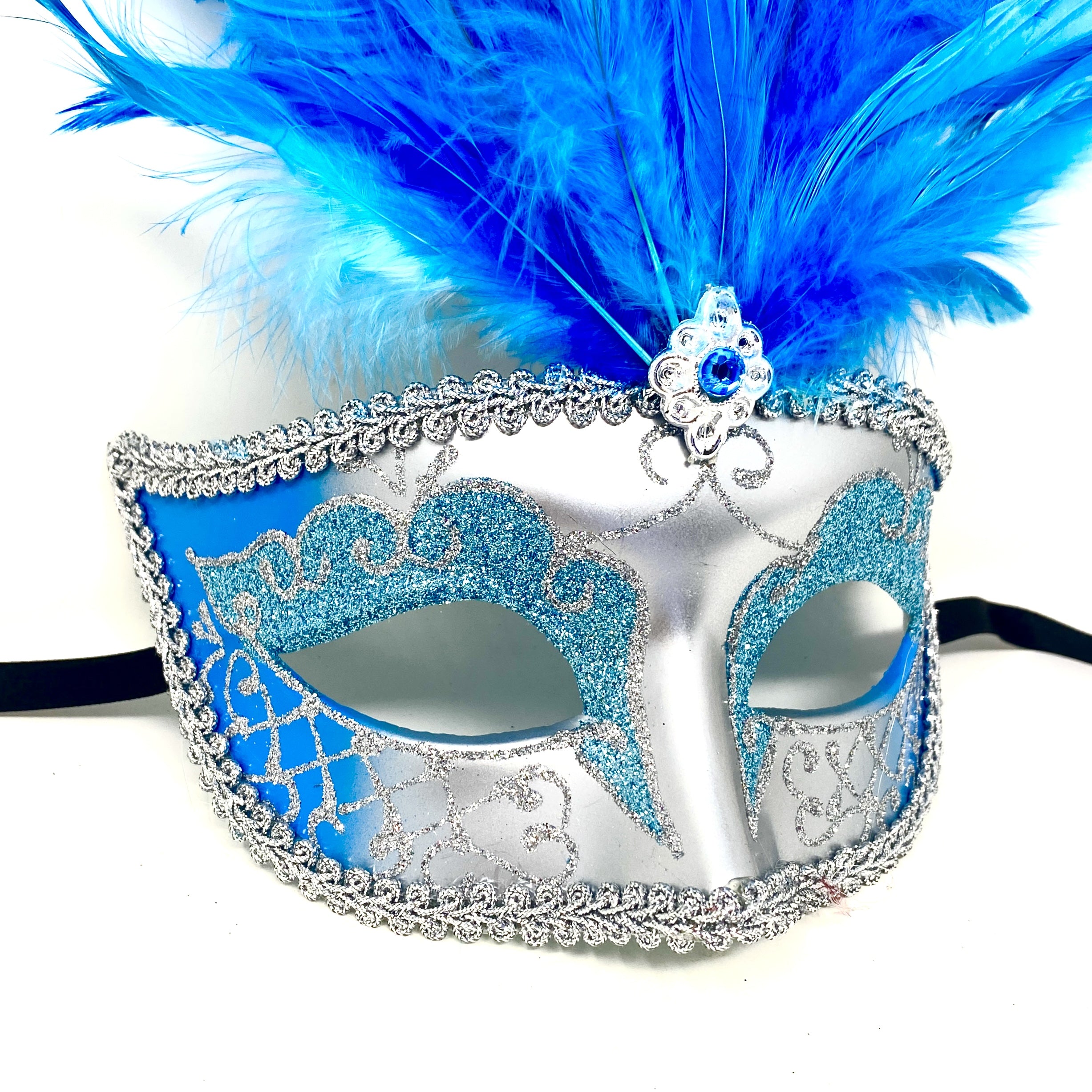 Women Feather Masquerade Party Mask For Mardi Gras , Halloween -Blue