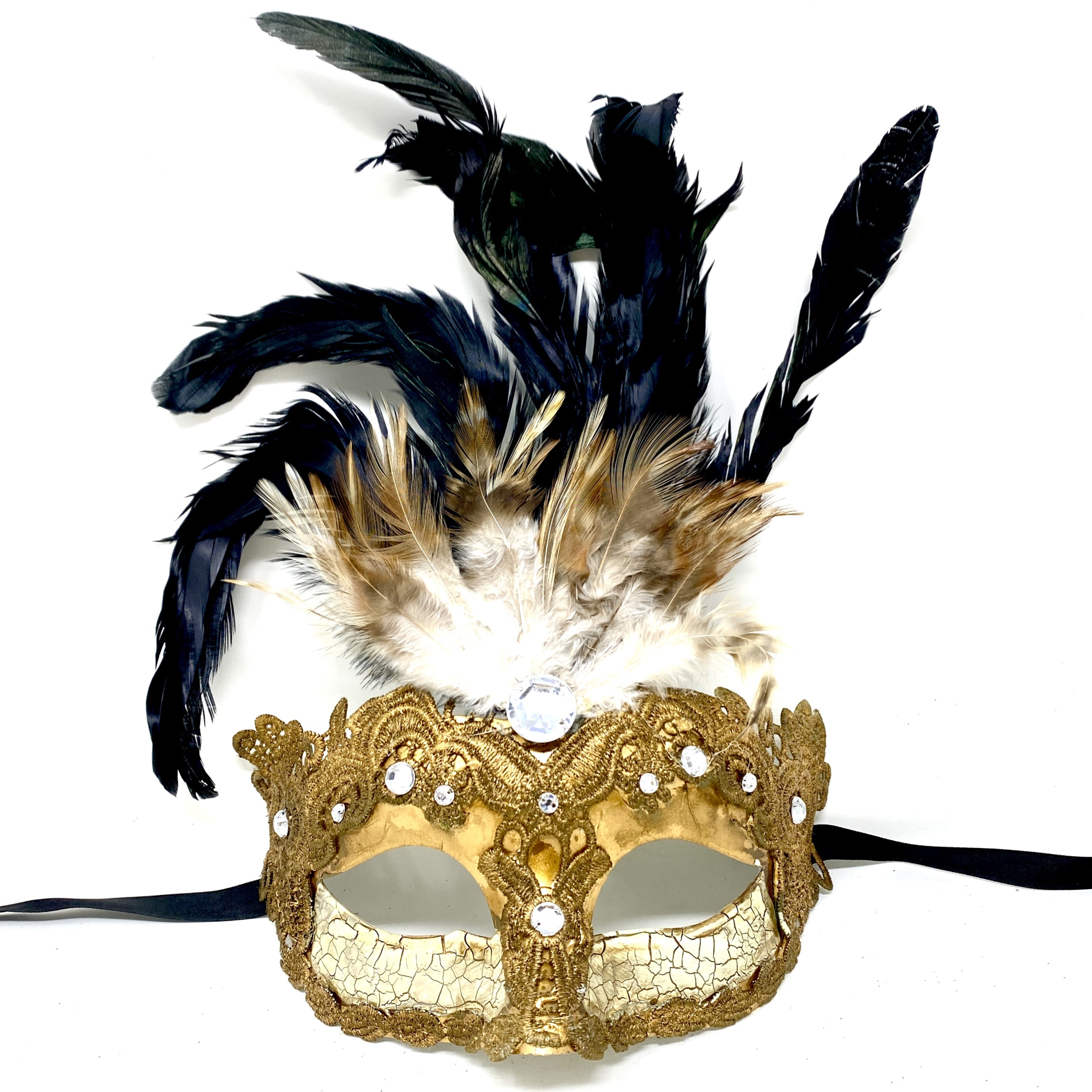 Women Costume Venetian Feather Masquerade Mask For Mardi Gras Party, Halloween