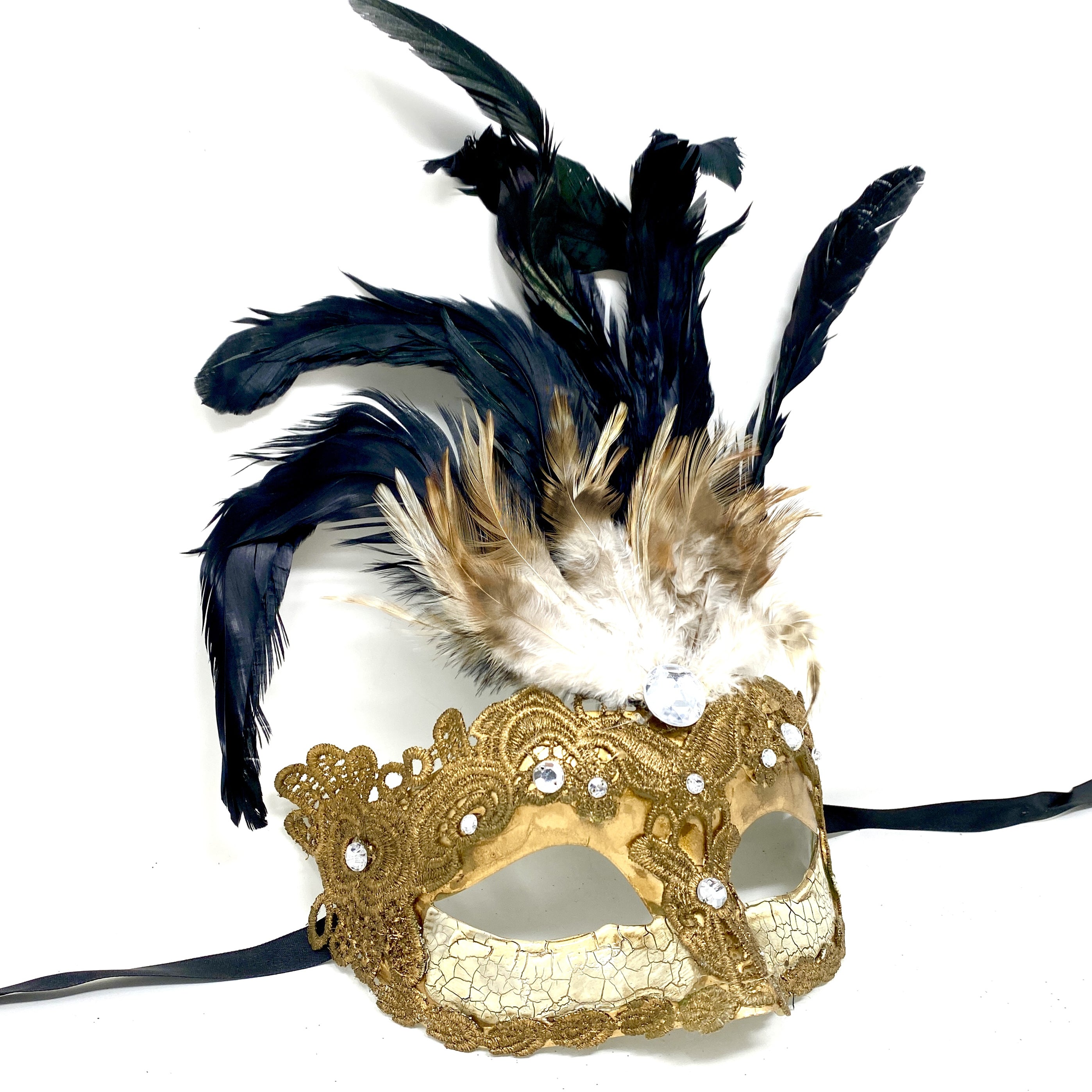Women Costume Venetian Feather Masquerade Mask For Mardi Gras Party, Halloween