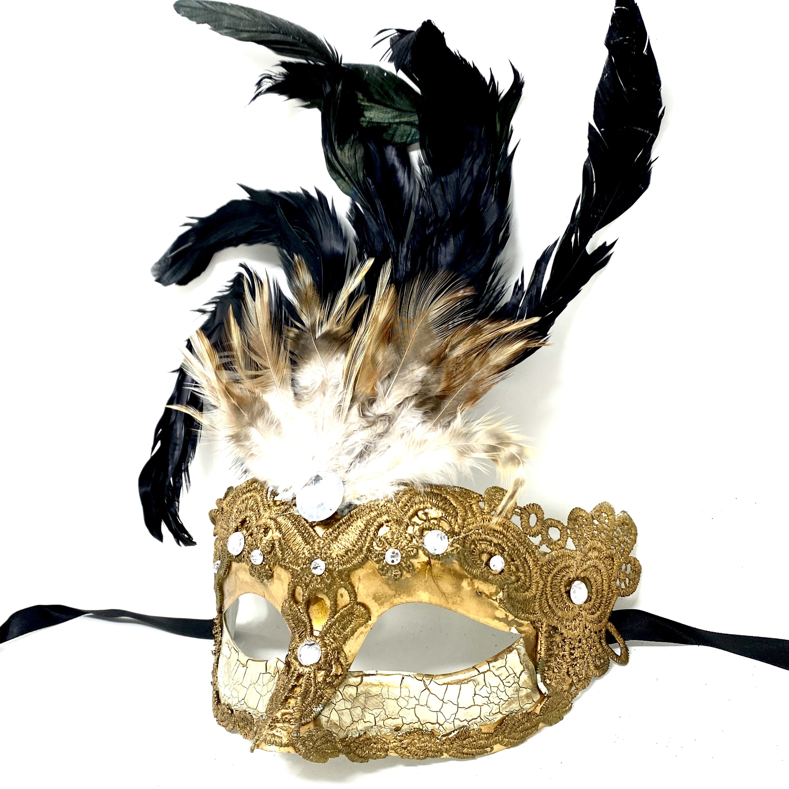 Women Costume Venetian Feather Masquerade Mask For Mardi Gras Party, Halloween
