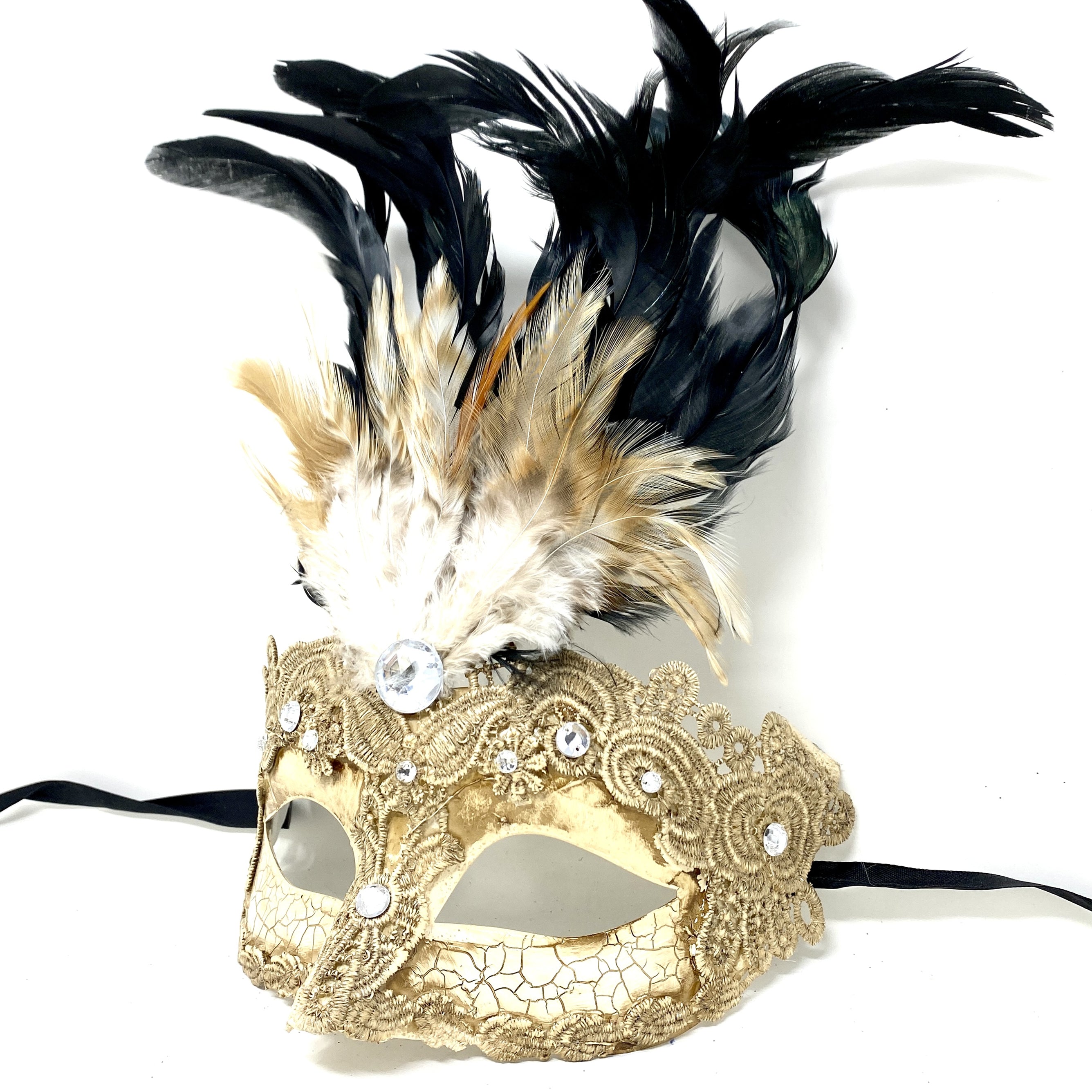Women Costume Venetian Feather Masquerade Mask For Mardi Gras Party, Halloween