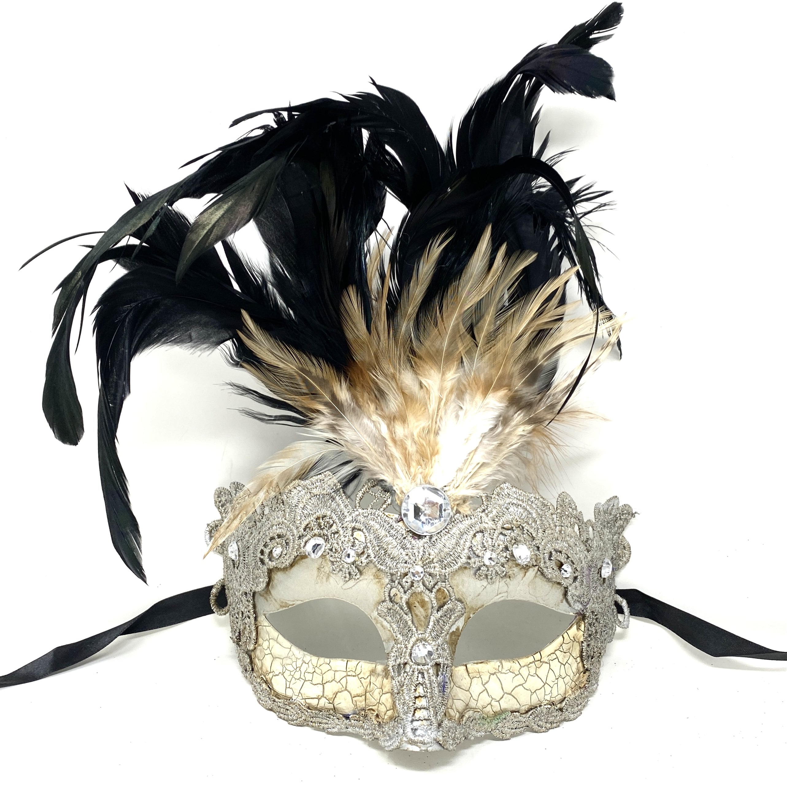 Women Costume Venetian Feather Masquerade Mask For Mardi Gras Party, Halloween