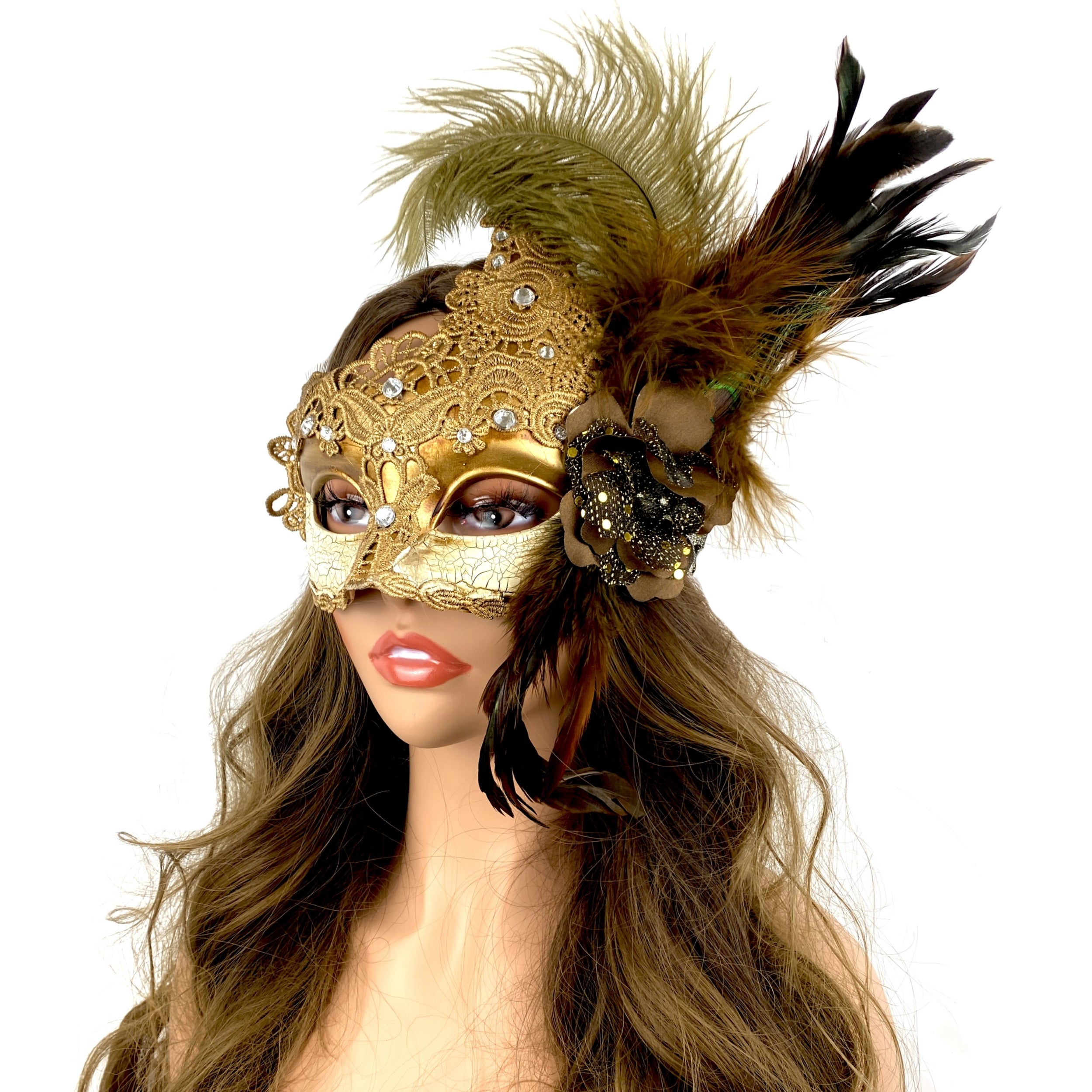 Gold Couple Masquerade Party Masks , Women Lace Mask, Men&