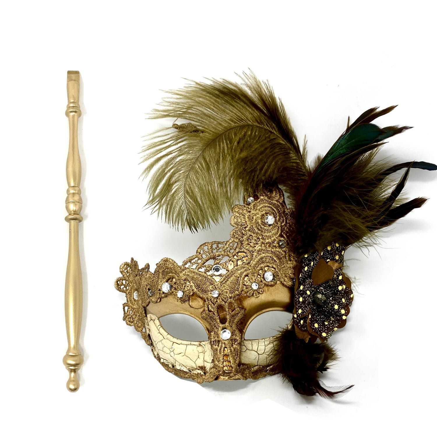 Women Costume Venetian Feather Masquerade Mask Party With Stick, For Halloween , Mardi Gras Masks