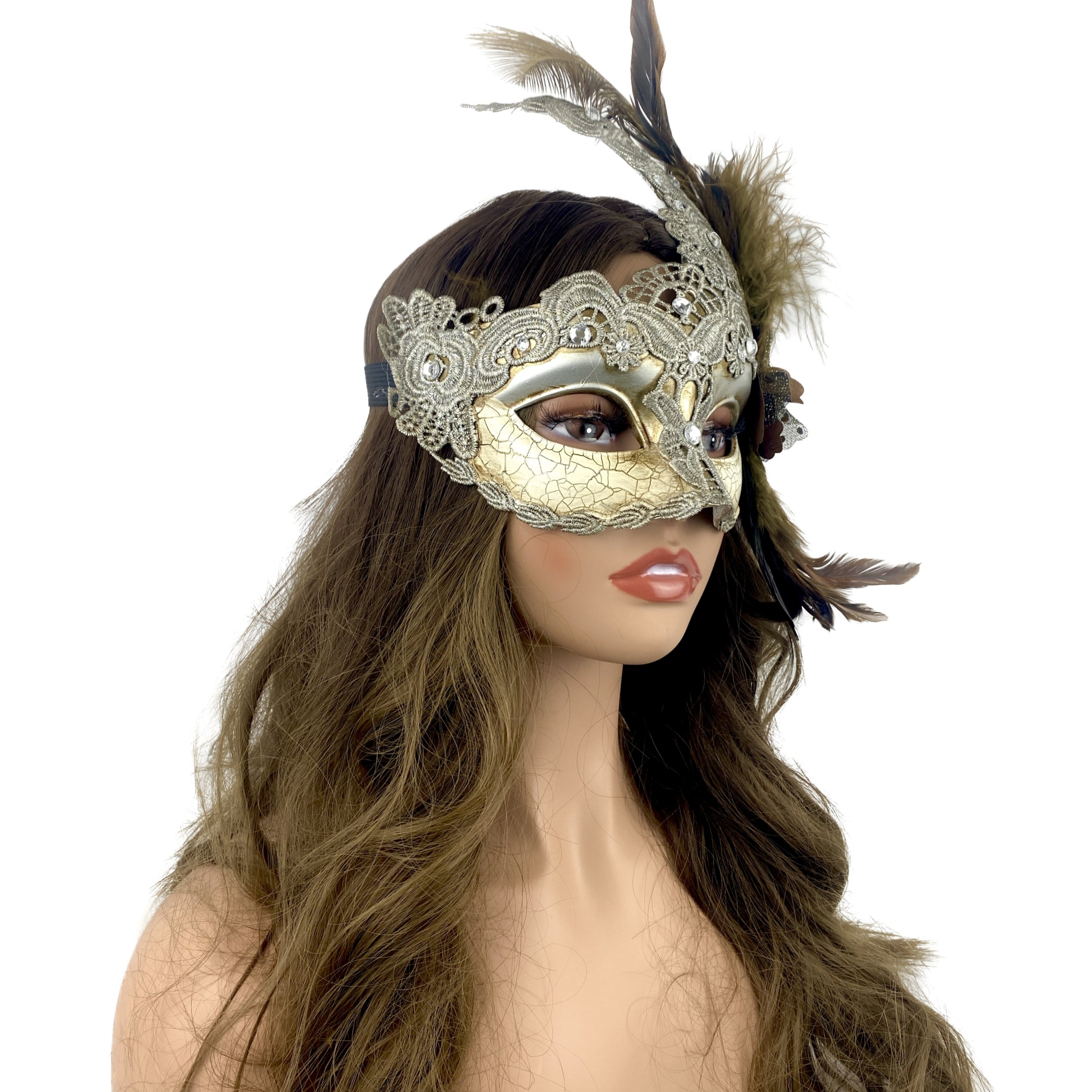 Silver Women Venetian Feather Masquerade Party Mask For Mardi Gras , Halloween