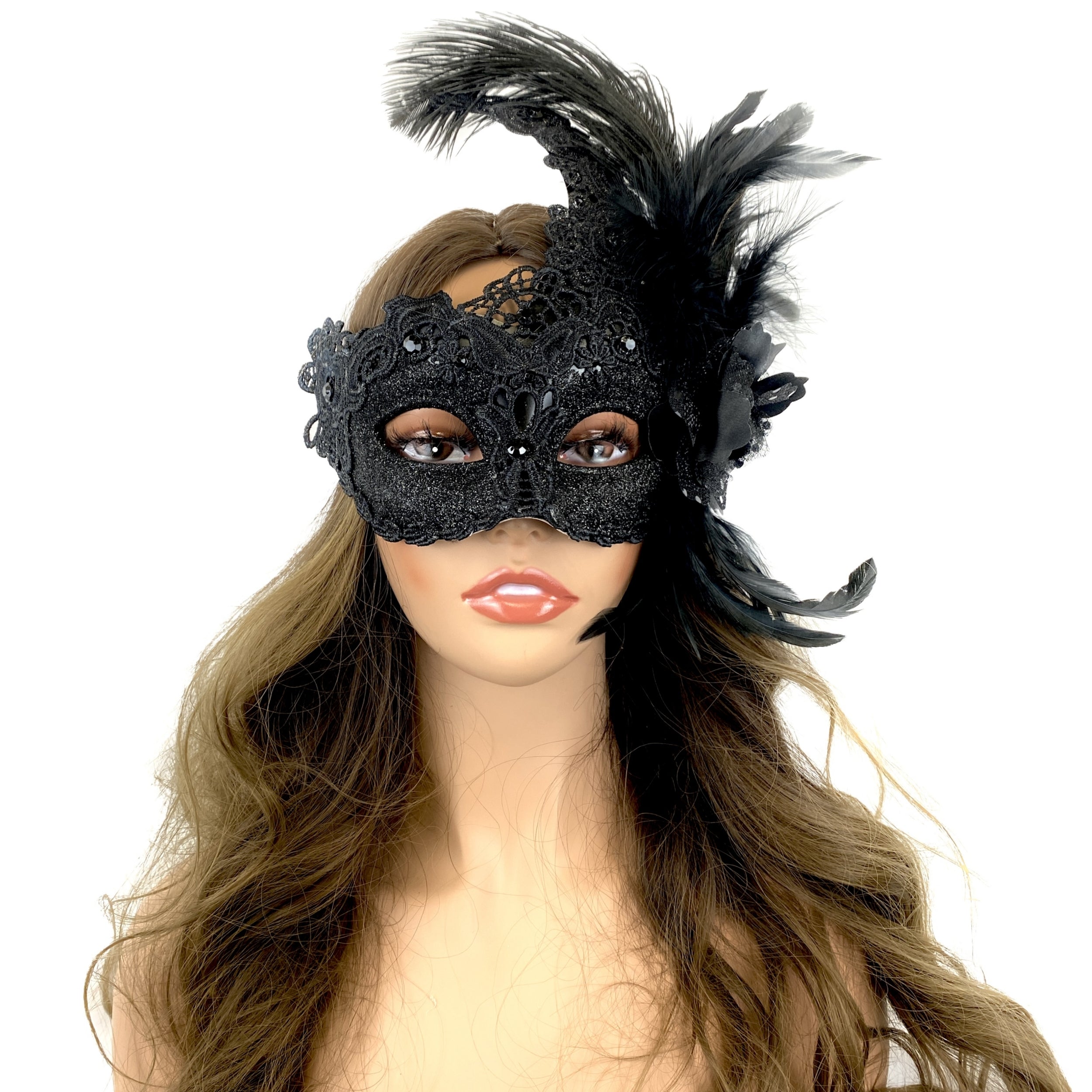 Women Costume Venetian Feather Masquerade Mask For Mardi Gras Halloween
