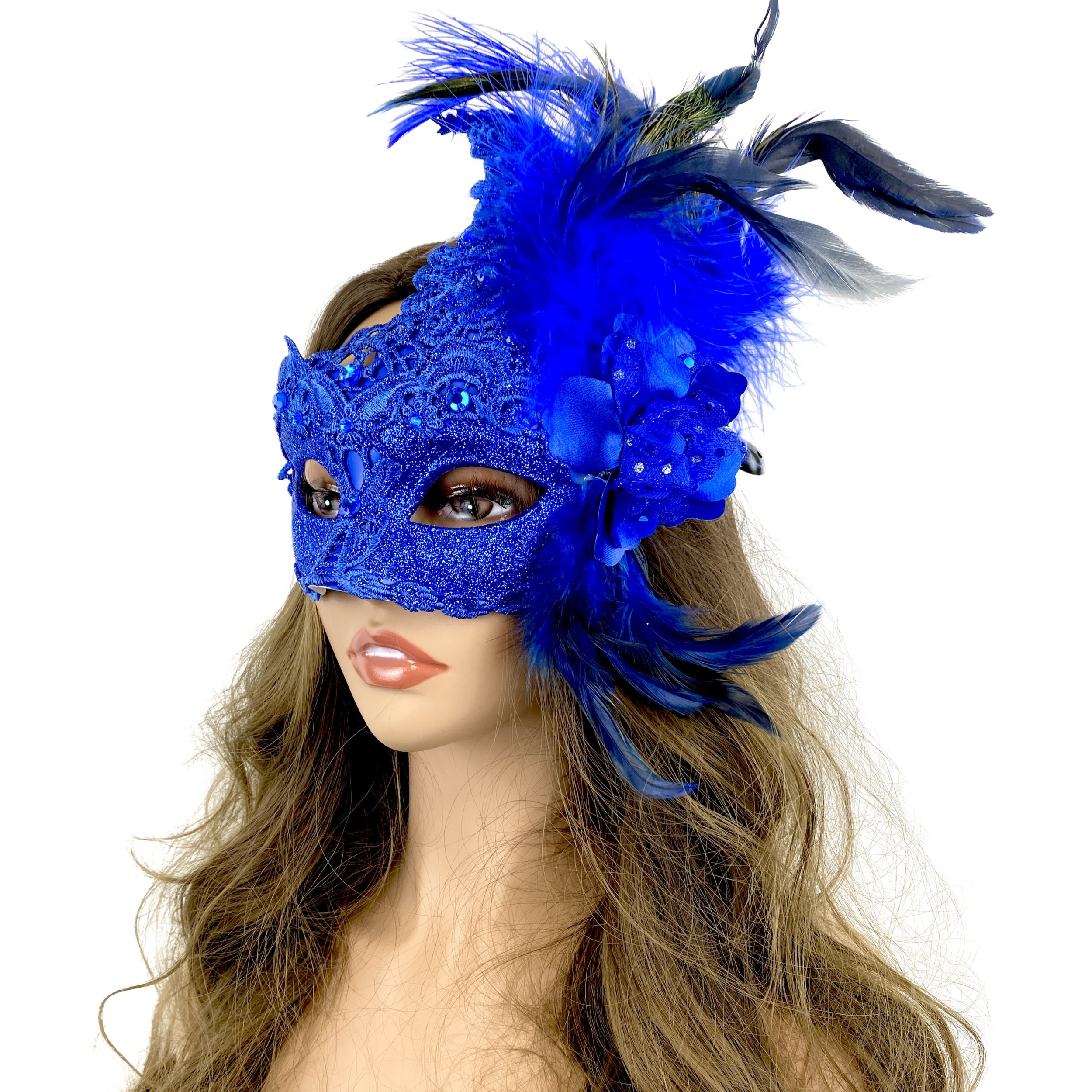 Women Costume Venetian Feather Masquerade Mask For Mardi Gras Halloween