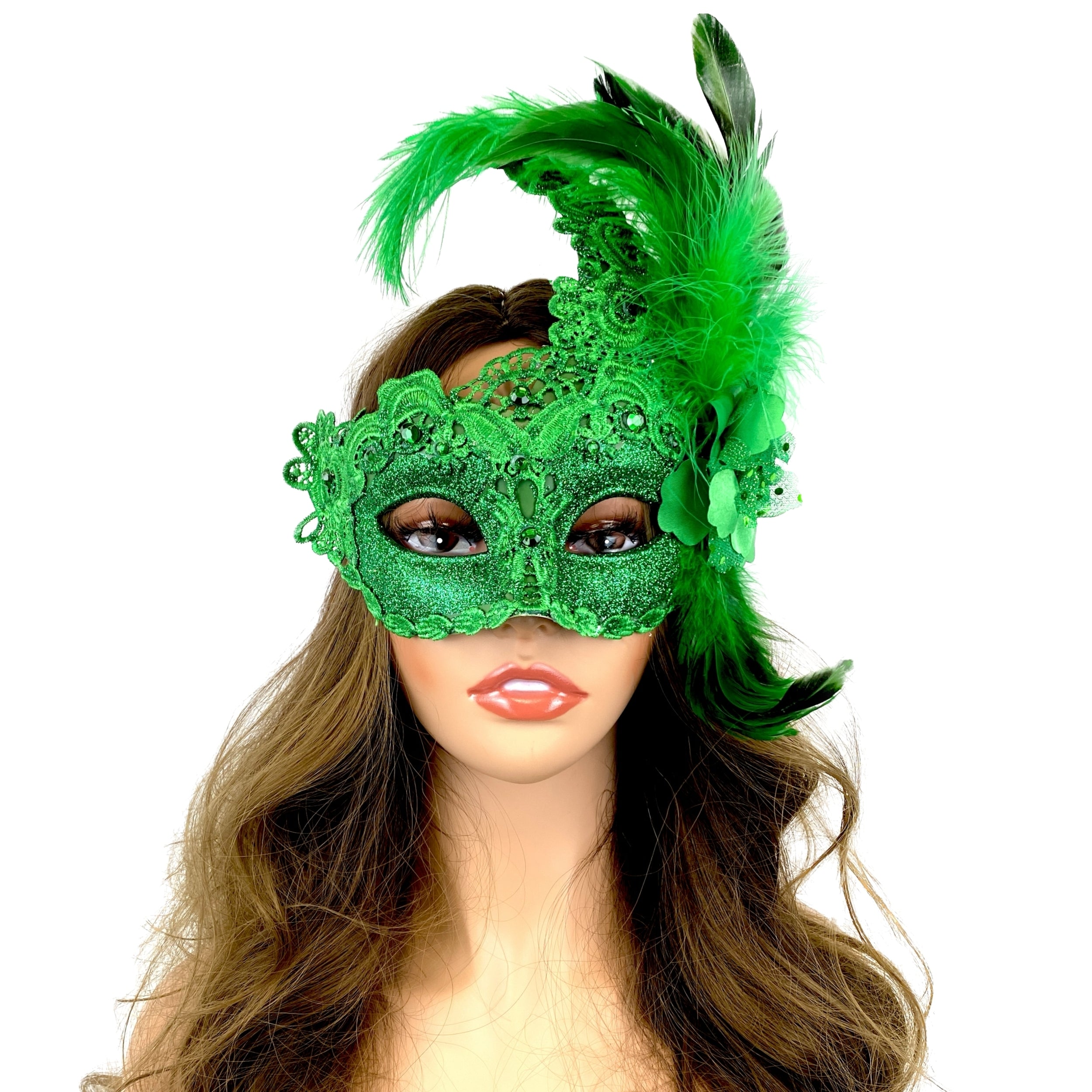 Green Women Venetian Feather Masquerade Party Mask For Mardi Gras , Halloween