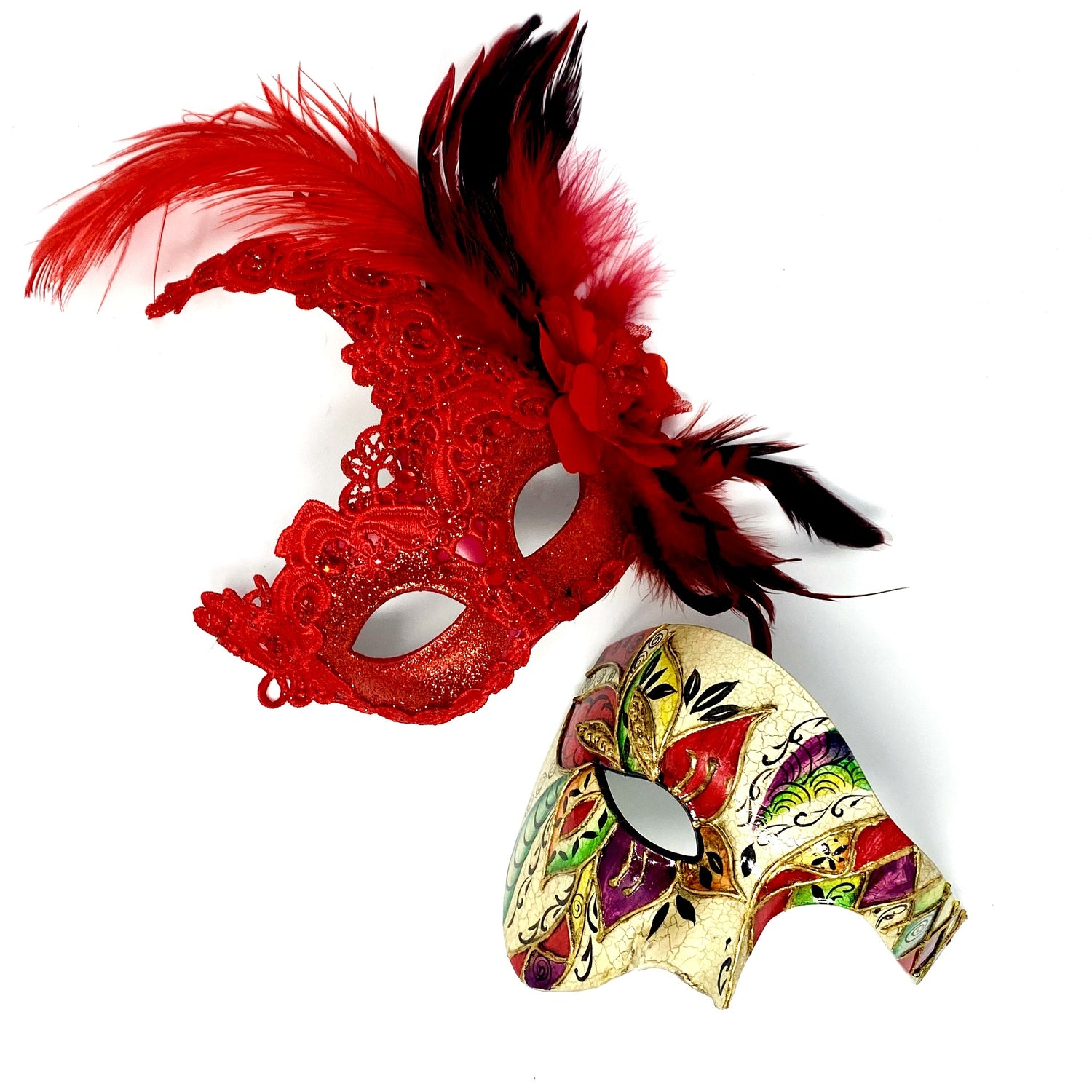 Couples Masquerade Masks, Men Women Venetian Feather Mask For Mardi Gras Cosplay Wedding Graduation Party